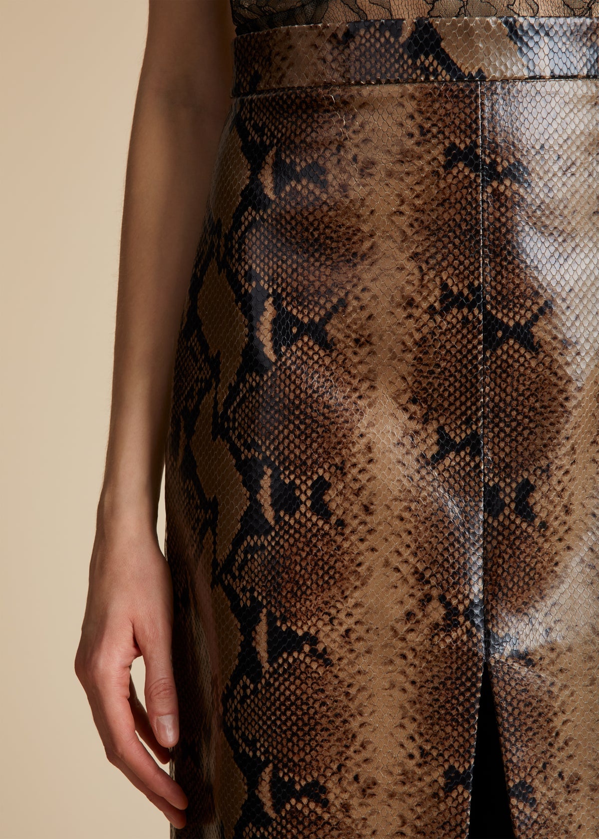 The Fraser Skirt in Brown Python-Embossed Leather - 5