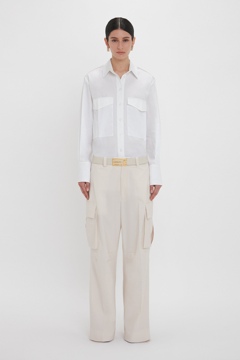 Victoria Beckham Oversized Pocket Shirt In White outlook