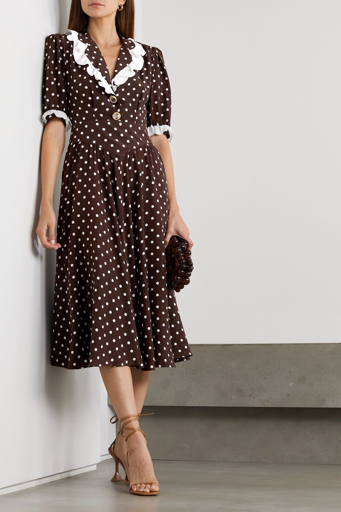 Ruffled polka-dot silk midi dress - 2