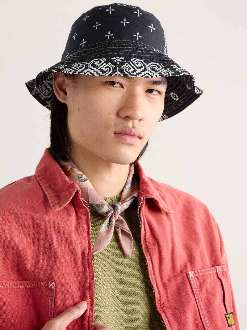 Kapital Logo-Appliquéd Bandana-Print Cotton Bucket Hat Black outlook