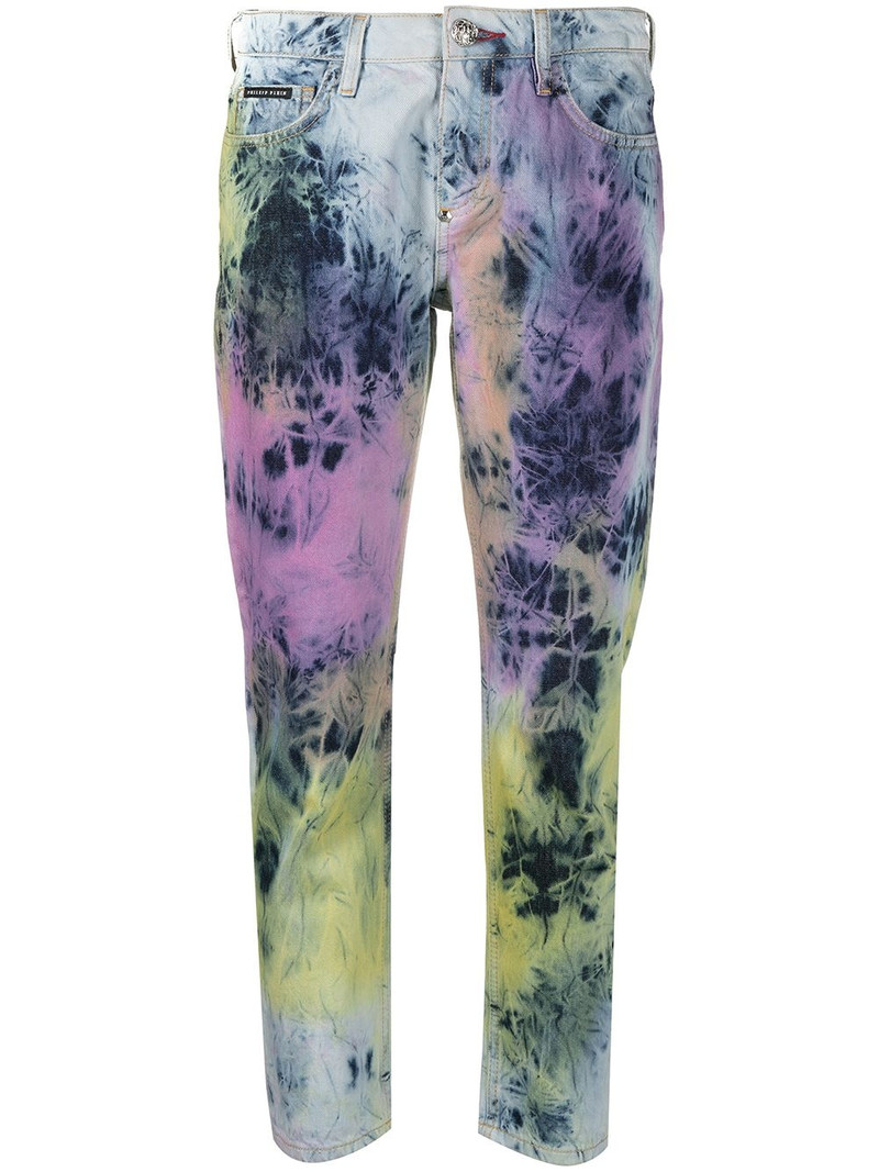 boyfriend fit bleached tie-dye jeans 1