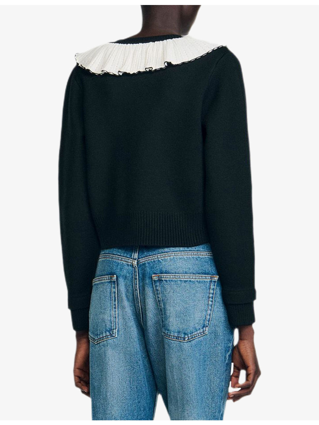 Contrast-Collar Button-Down Knitted Cardigan - 4