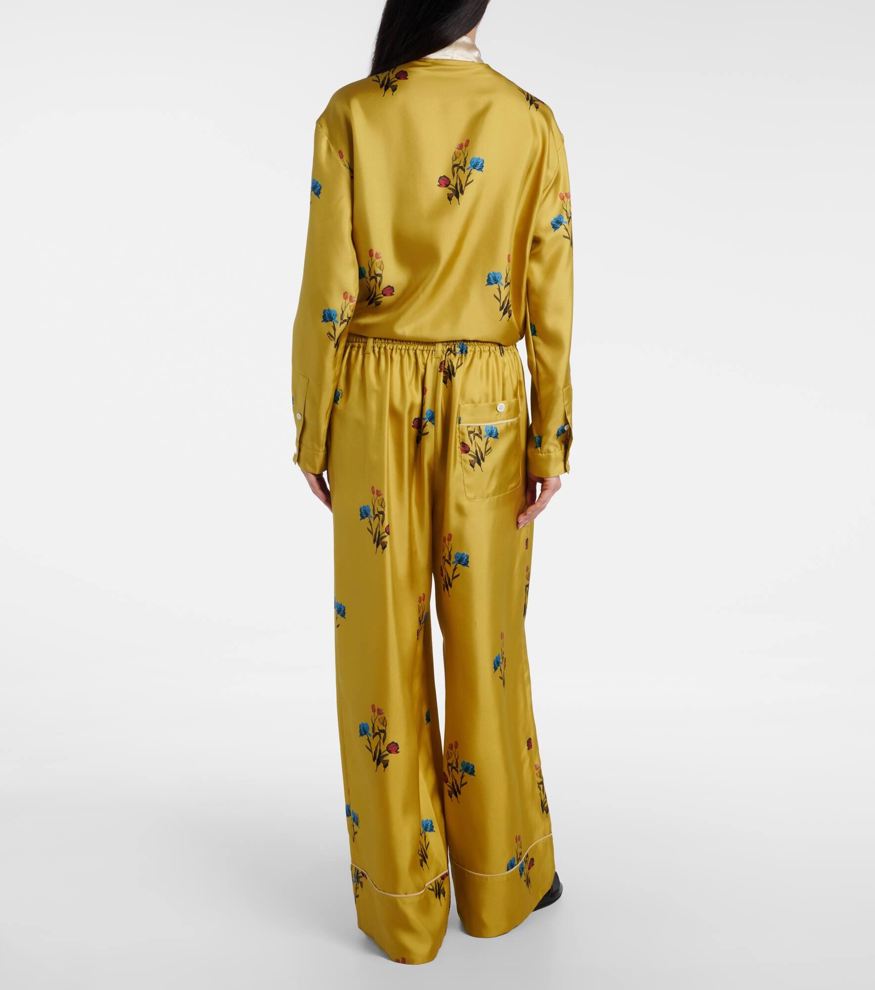Floral silk satin wide-leg pants - 3