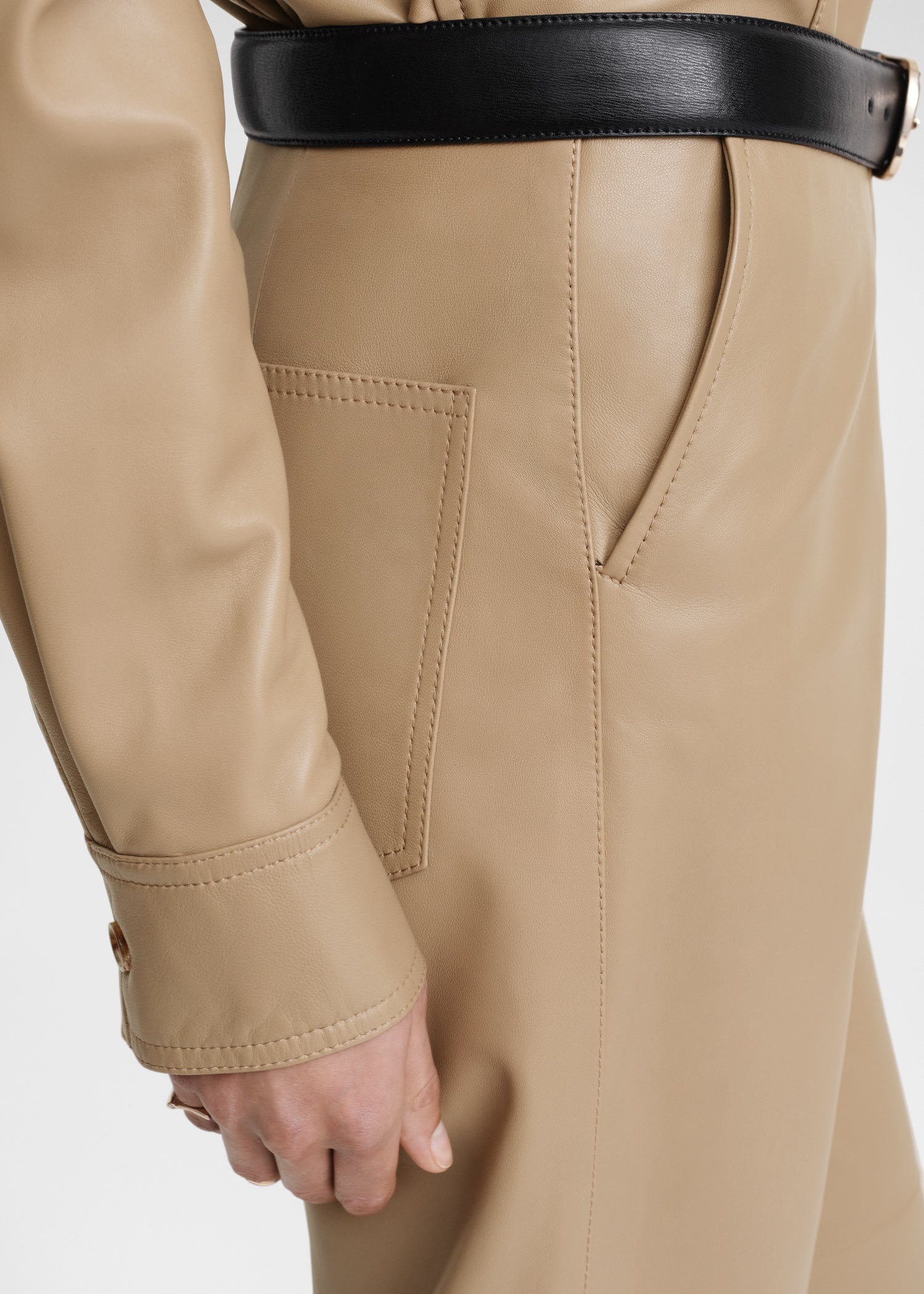 Paneled leather trousers biscuit - 6