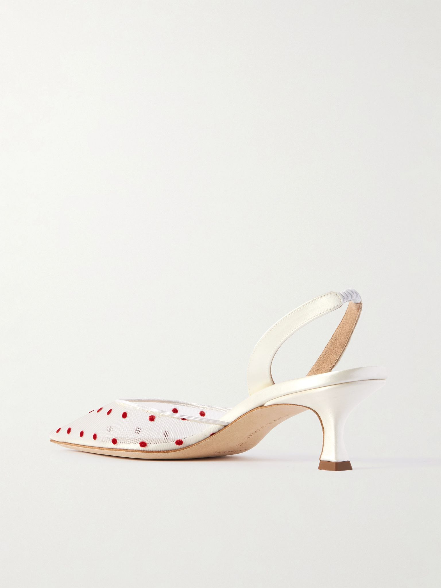 Carolyne 50 polka-dot flocked mesh and satin slingback pumps White - 3