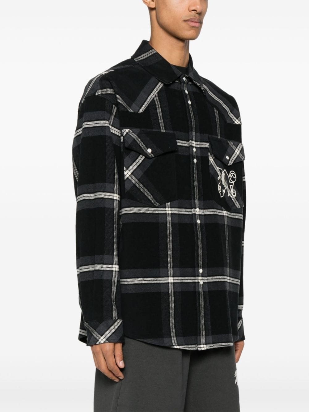 checked cotton-flannel shirt jacket - 3