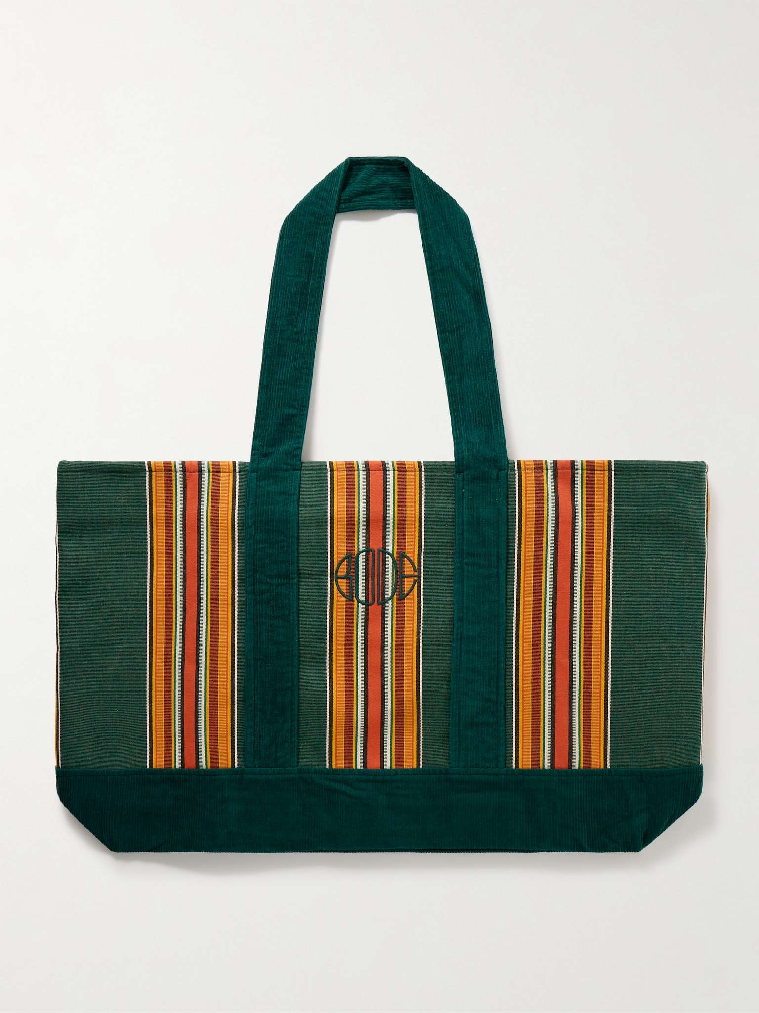 Parakeet Logo-Embroidered Striped Canvas and Corduroy Tote Bag - 3