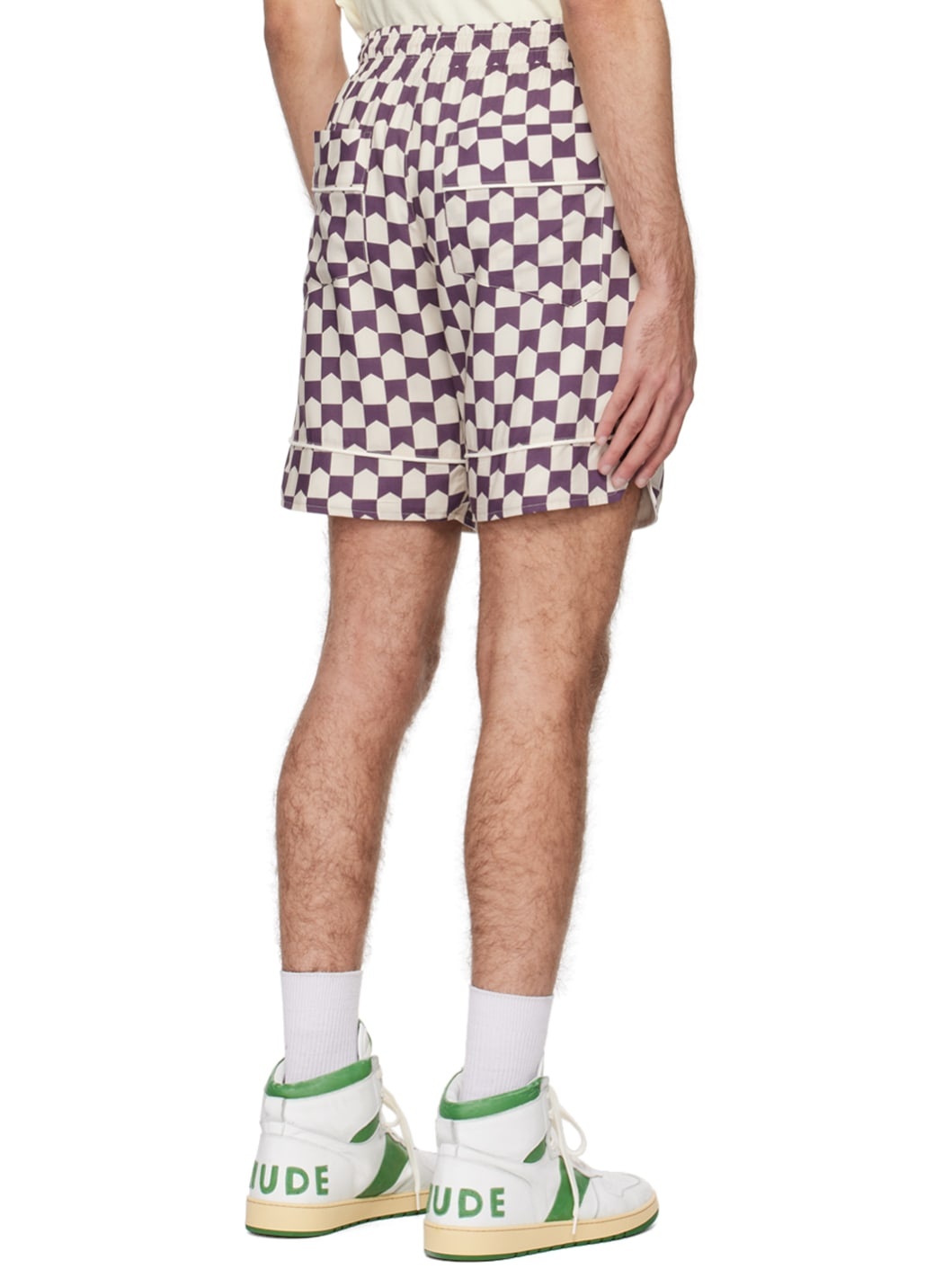 Off-White & Purple Check Shorts - 3