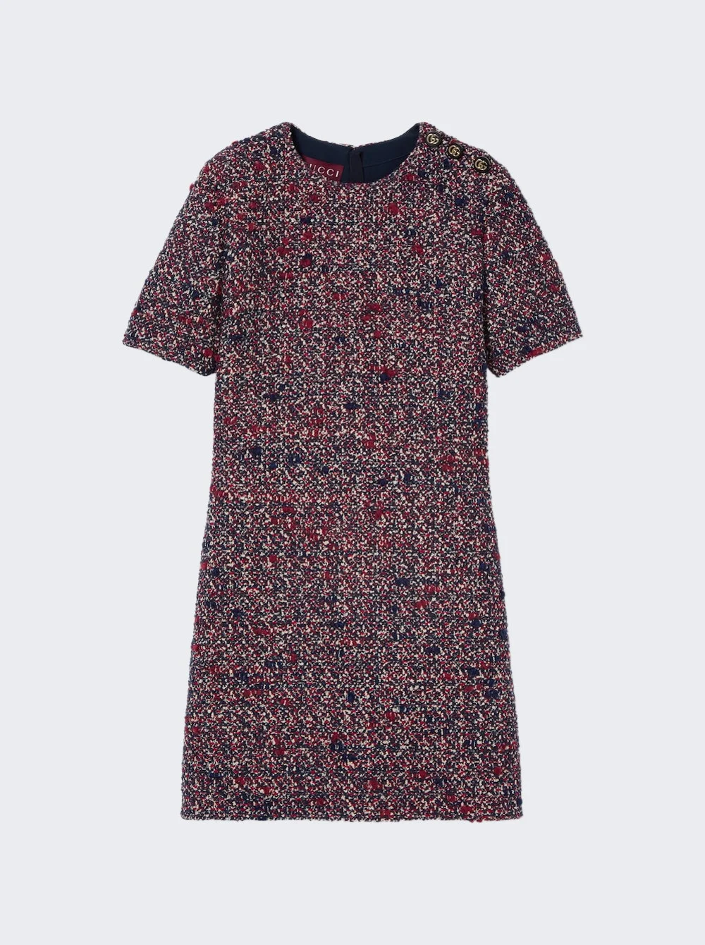 Wool Boucle Dress Blue And Red - 1
