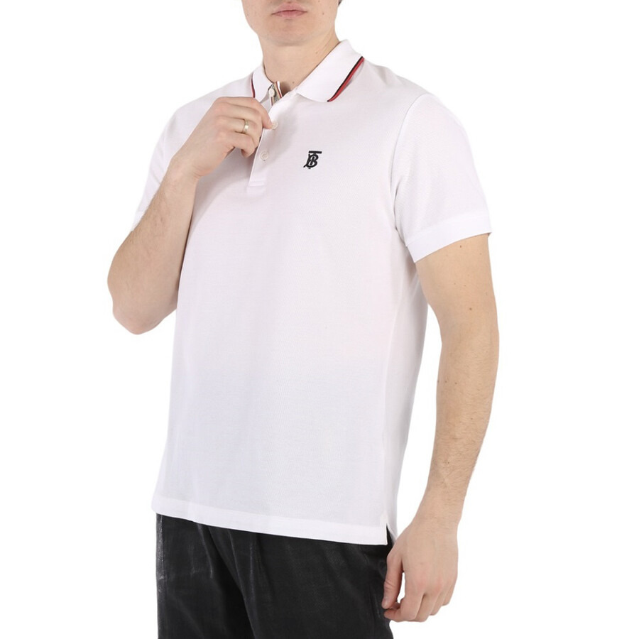 Burberry Men's White Icon Stripe Placket Cotton Pique Polo Shirt - 2