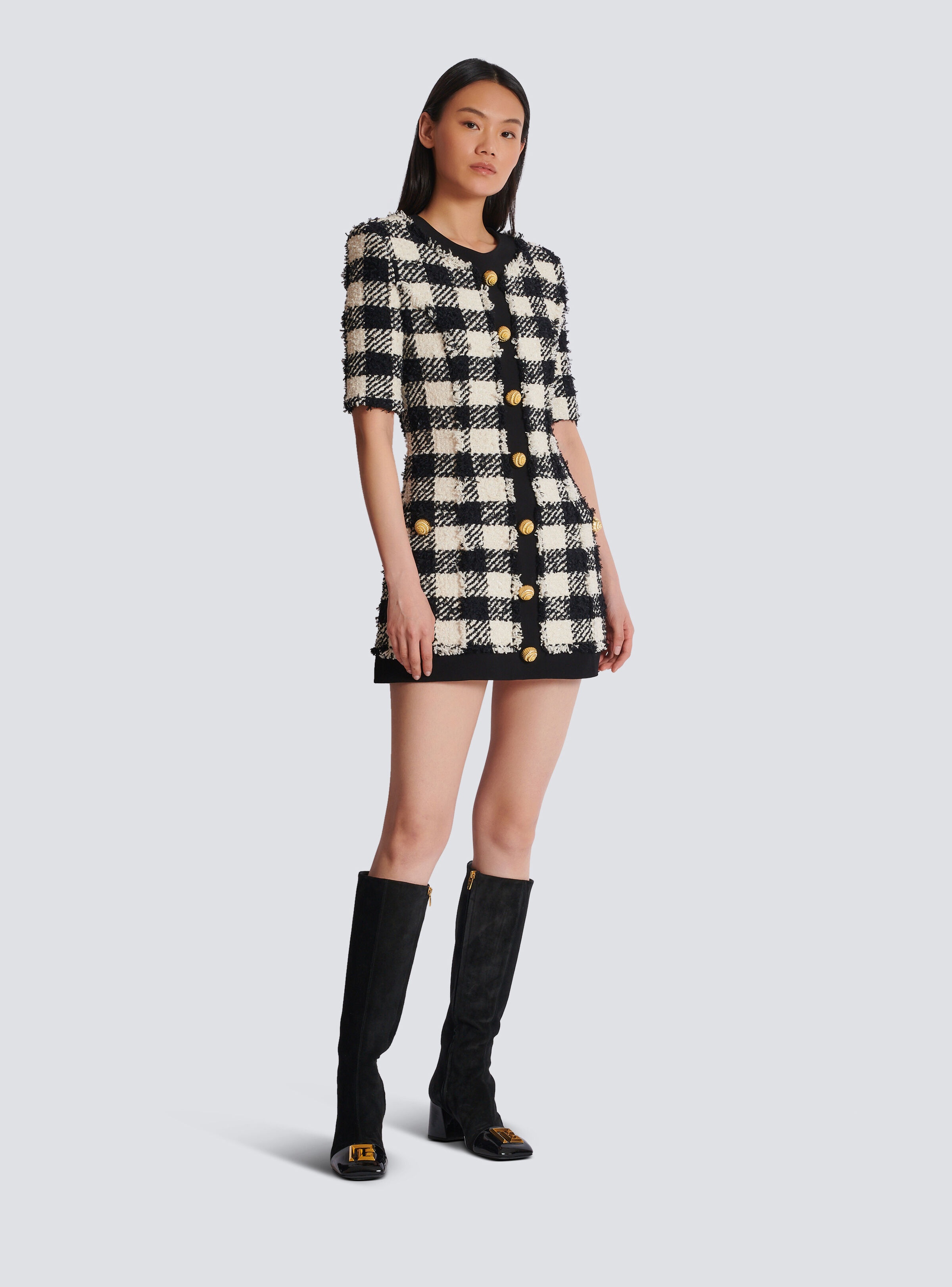 Gingham tweed and crepe dress - 3