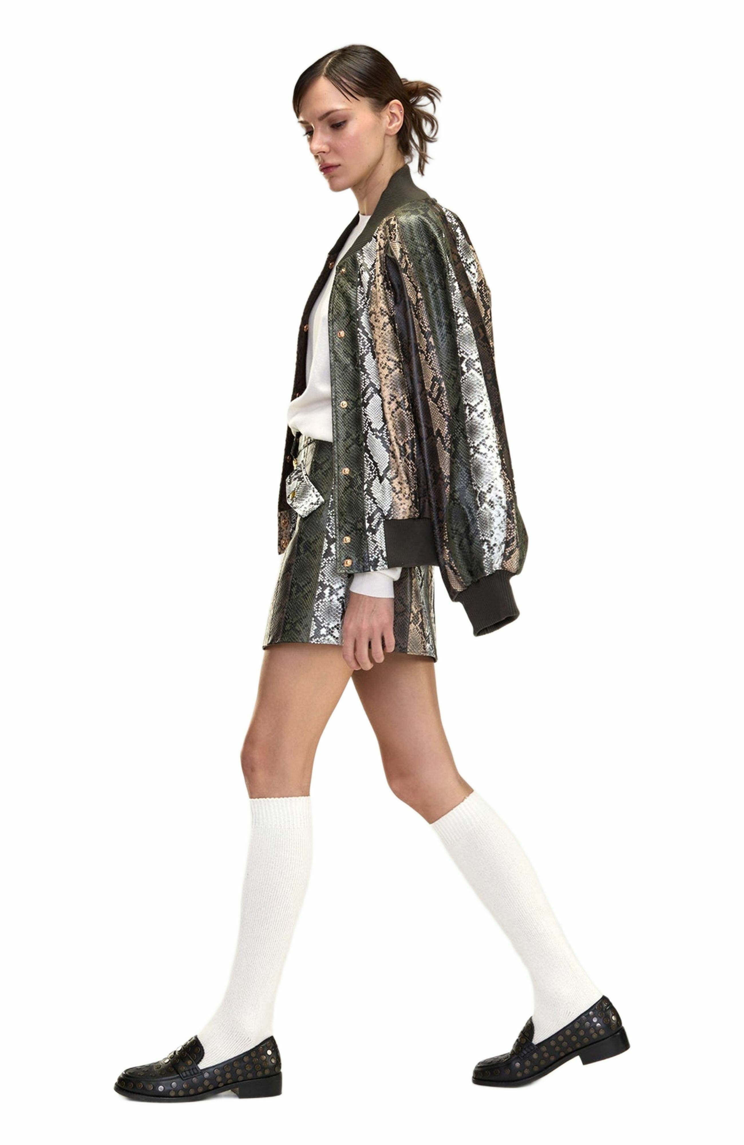 Cynthia Rowley Snake-Embossed Vegan Leather Bomber Jacket in Multi at Nordstrom - 2