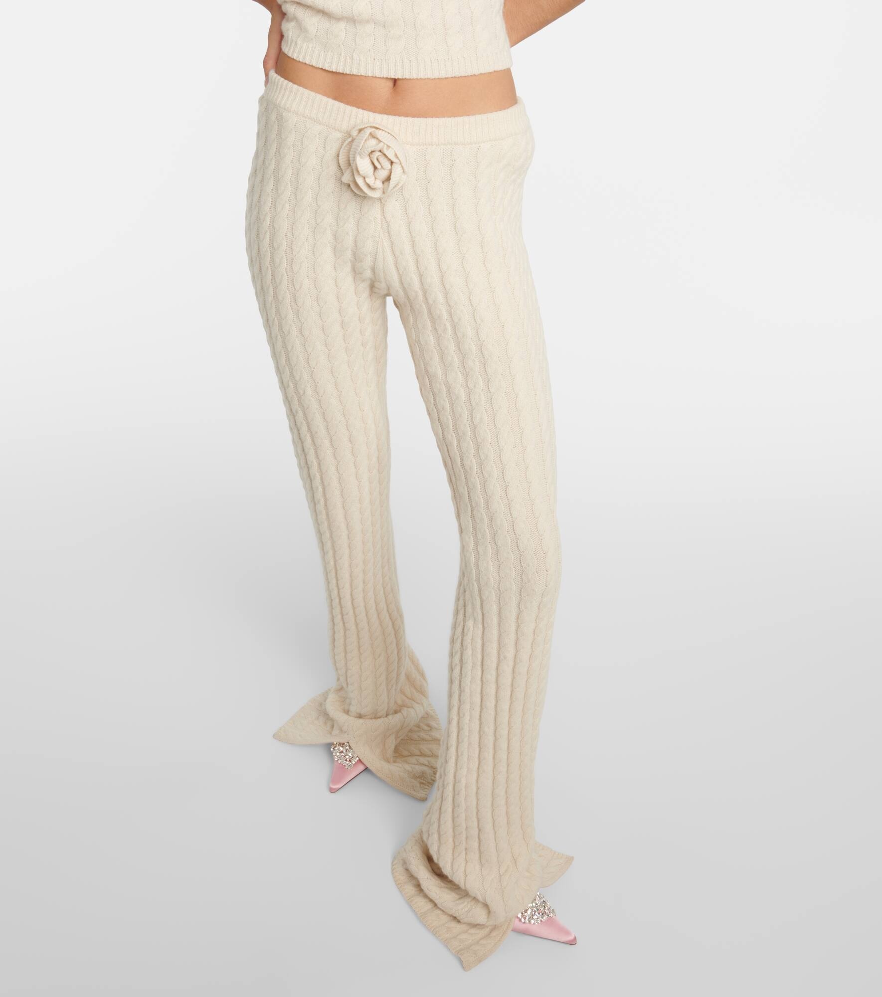 Floral-appliqué split-hem flared pants - 6