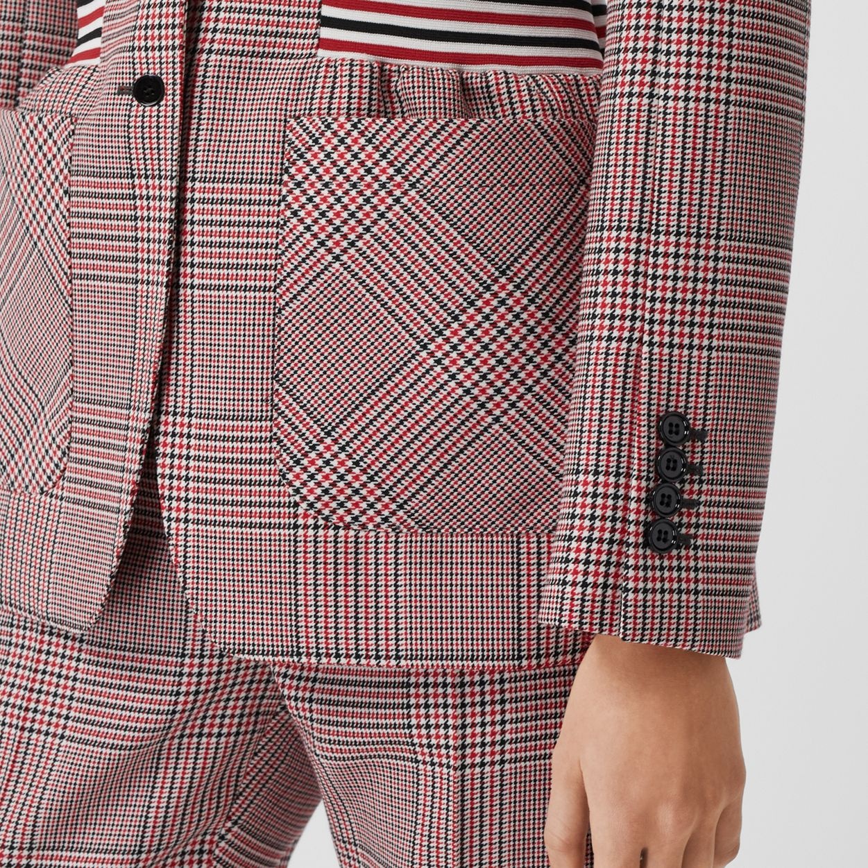 Knitted Panel Houndstooth Check Wool Jacket - 5