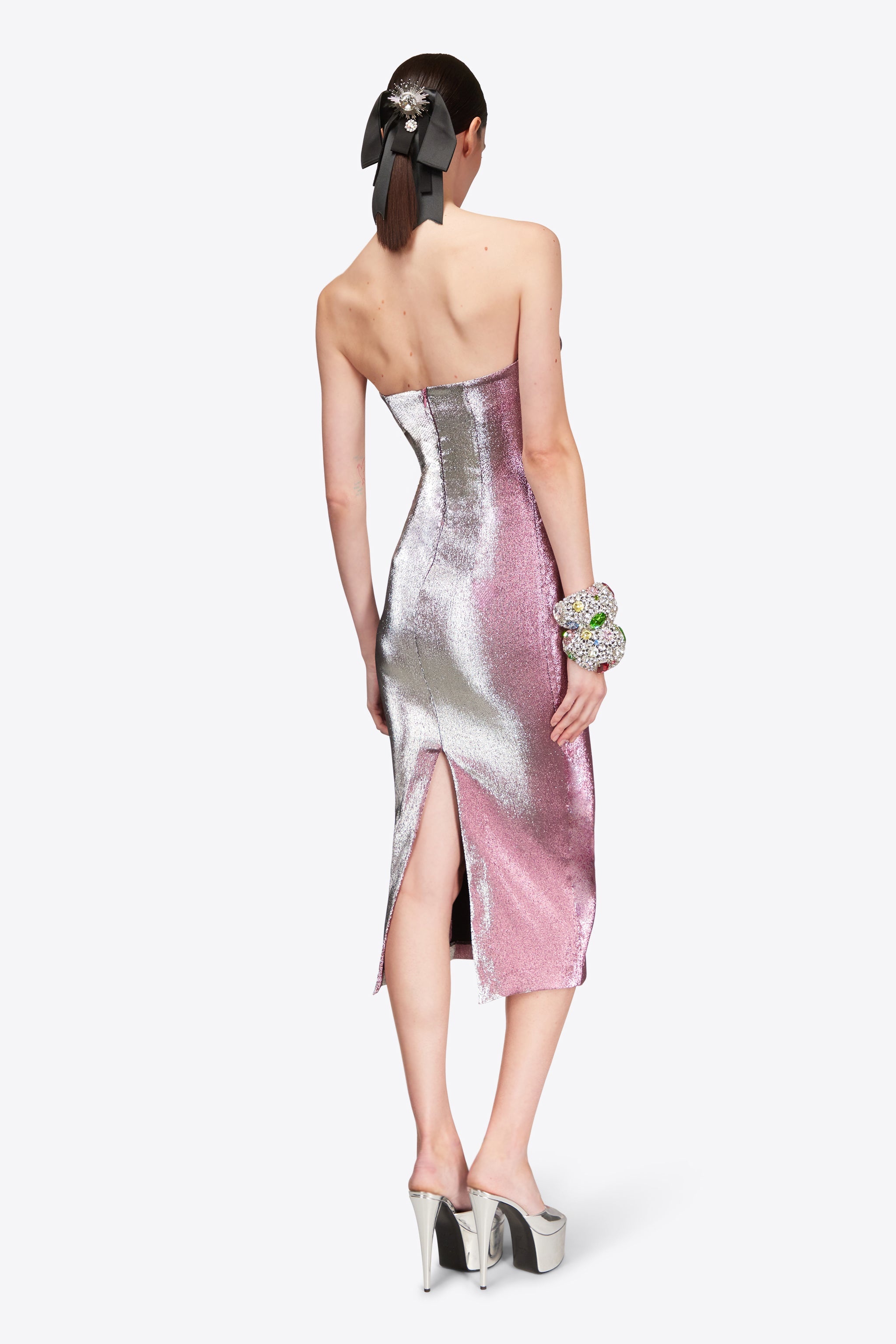 STRETCH LAME ROSETTE MIDI DRESS - 5