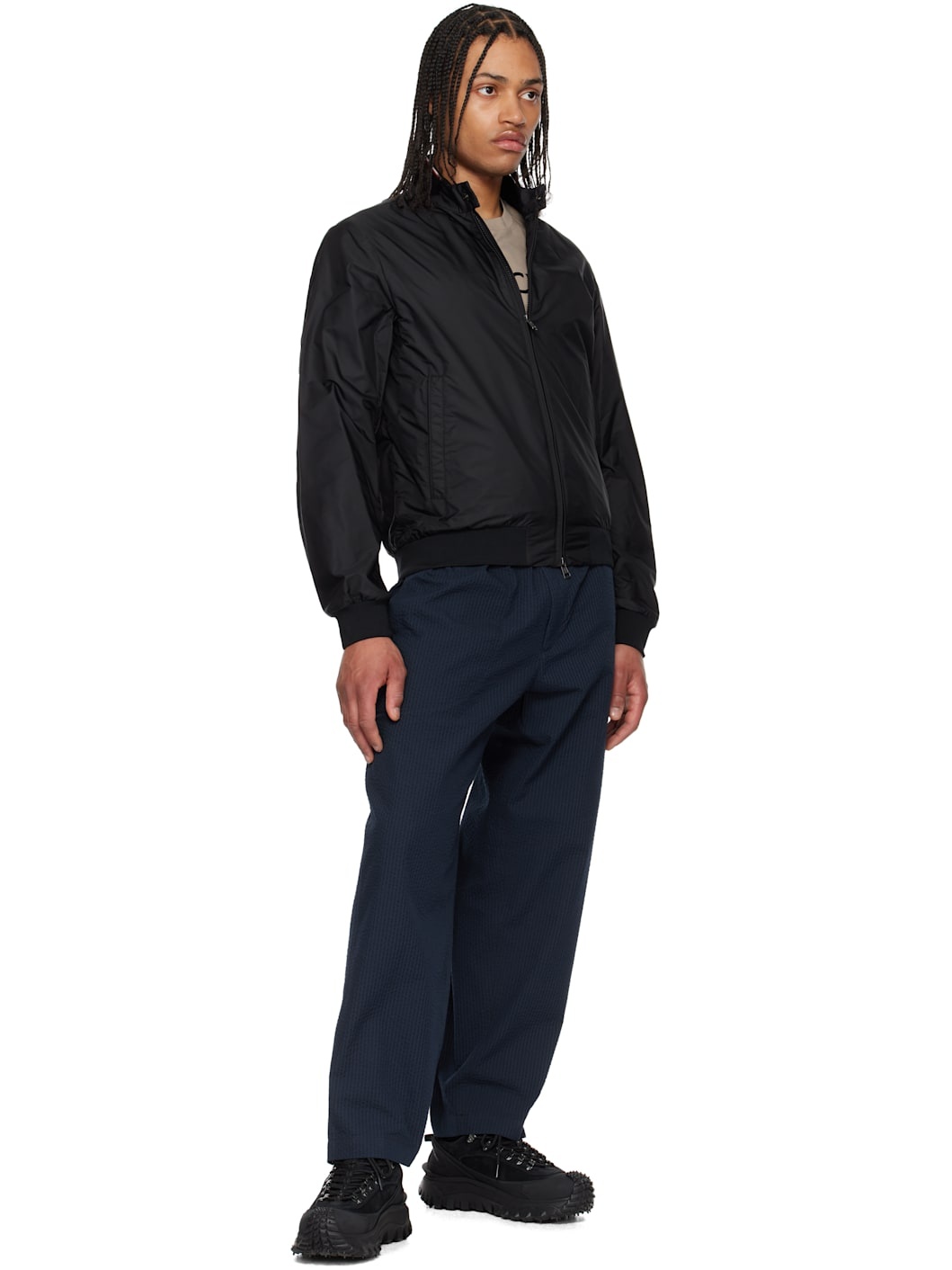 Navy Belted Seersucker Trousers - 4