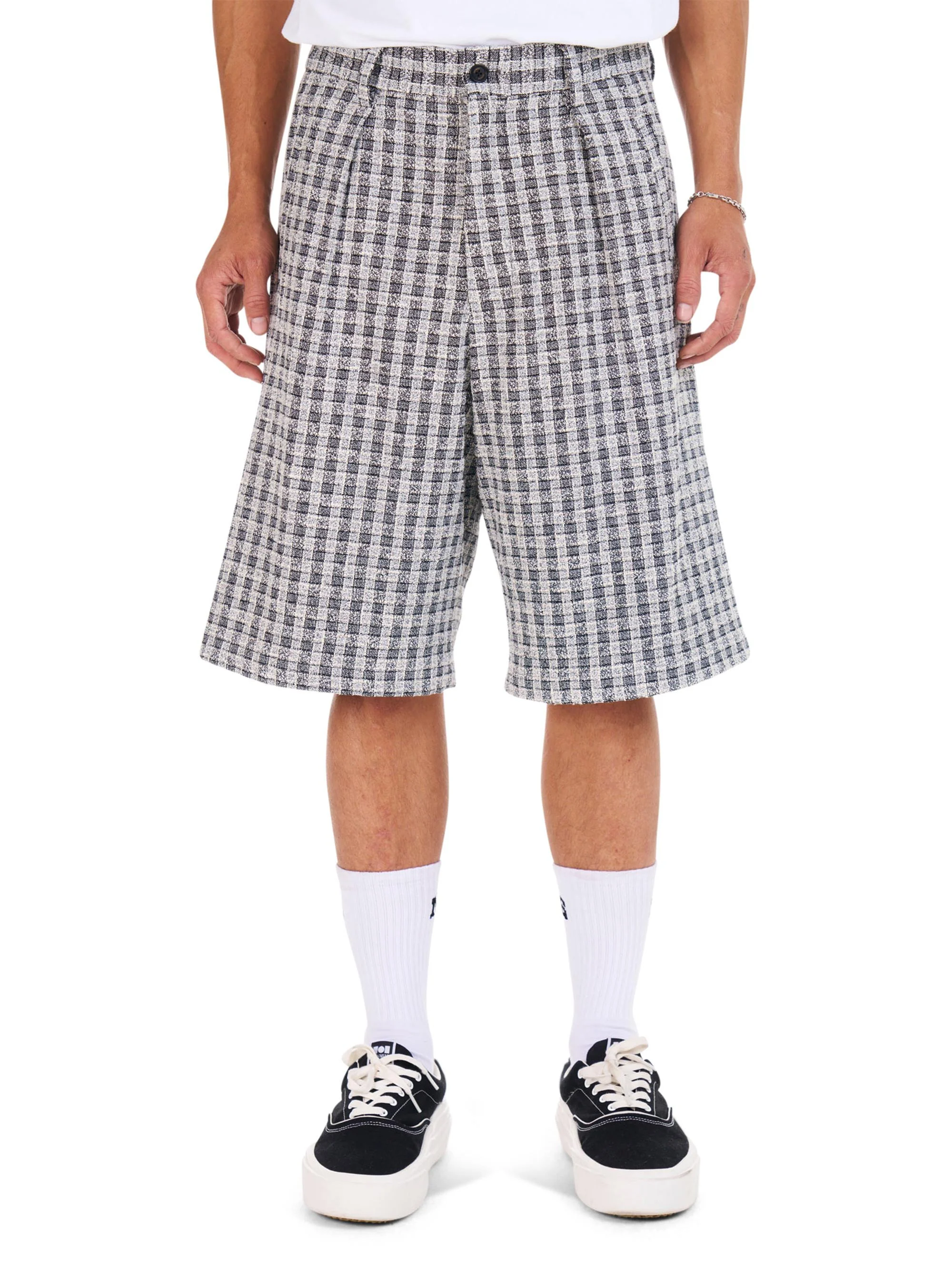 Men's Jacquard Pleated Shorts - Blackwhite Jacquard - 1