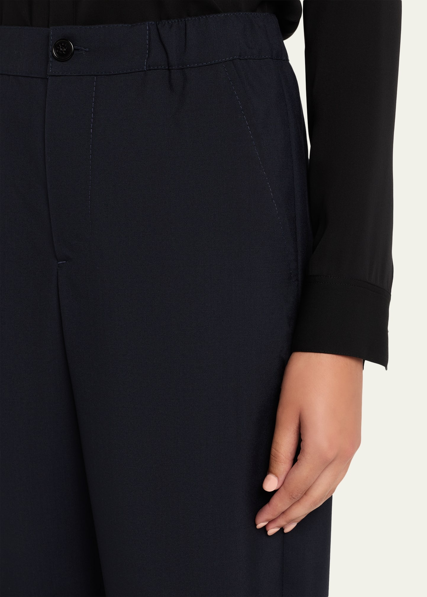 Elastic Waistband Straight-Leg Trousers - 5