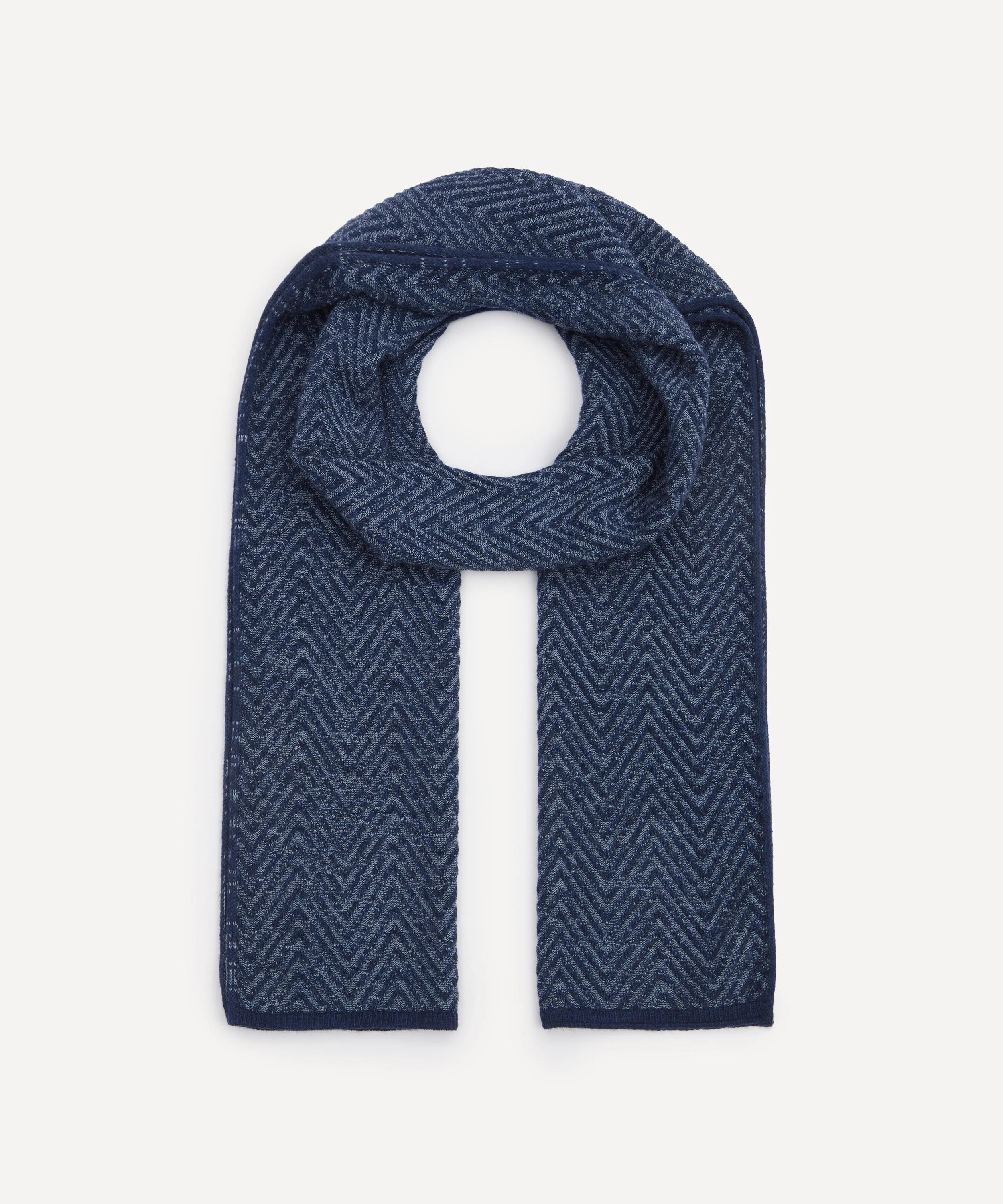 Blue Zig-Zag Wool-Blend Scarf - 1