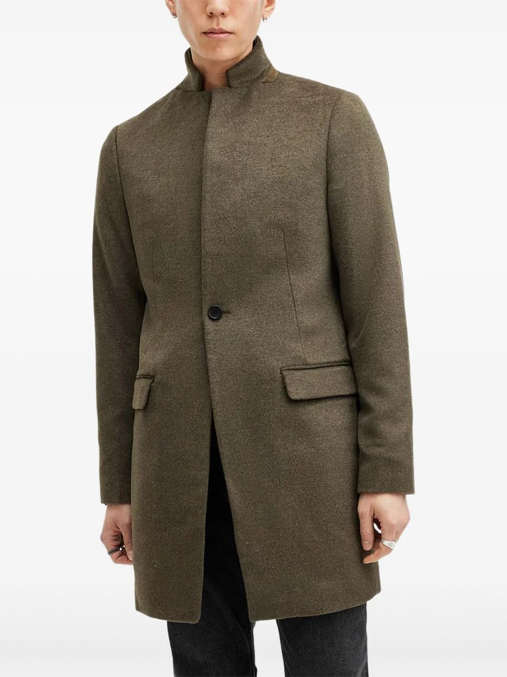 high-neck single-breasted coat - 1