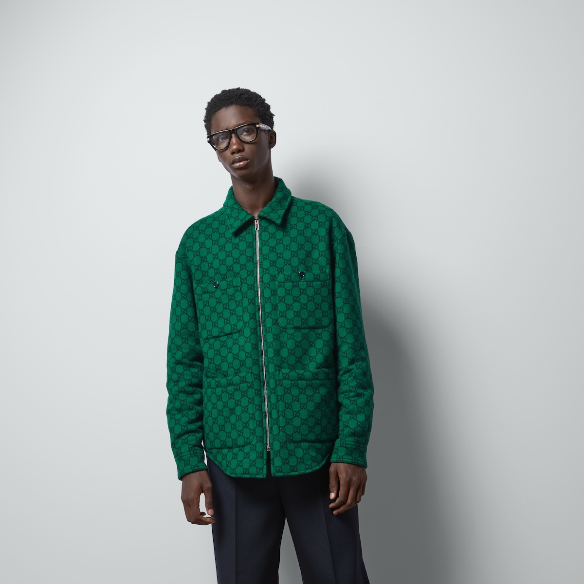 GG wool flannel padded overshirt - 5