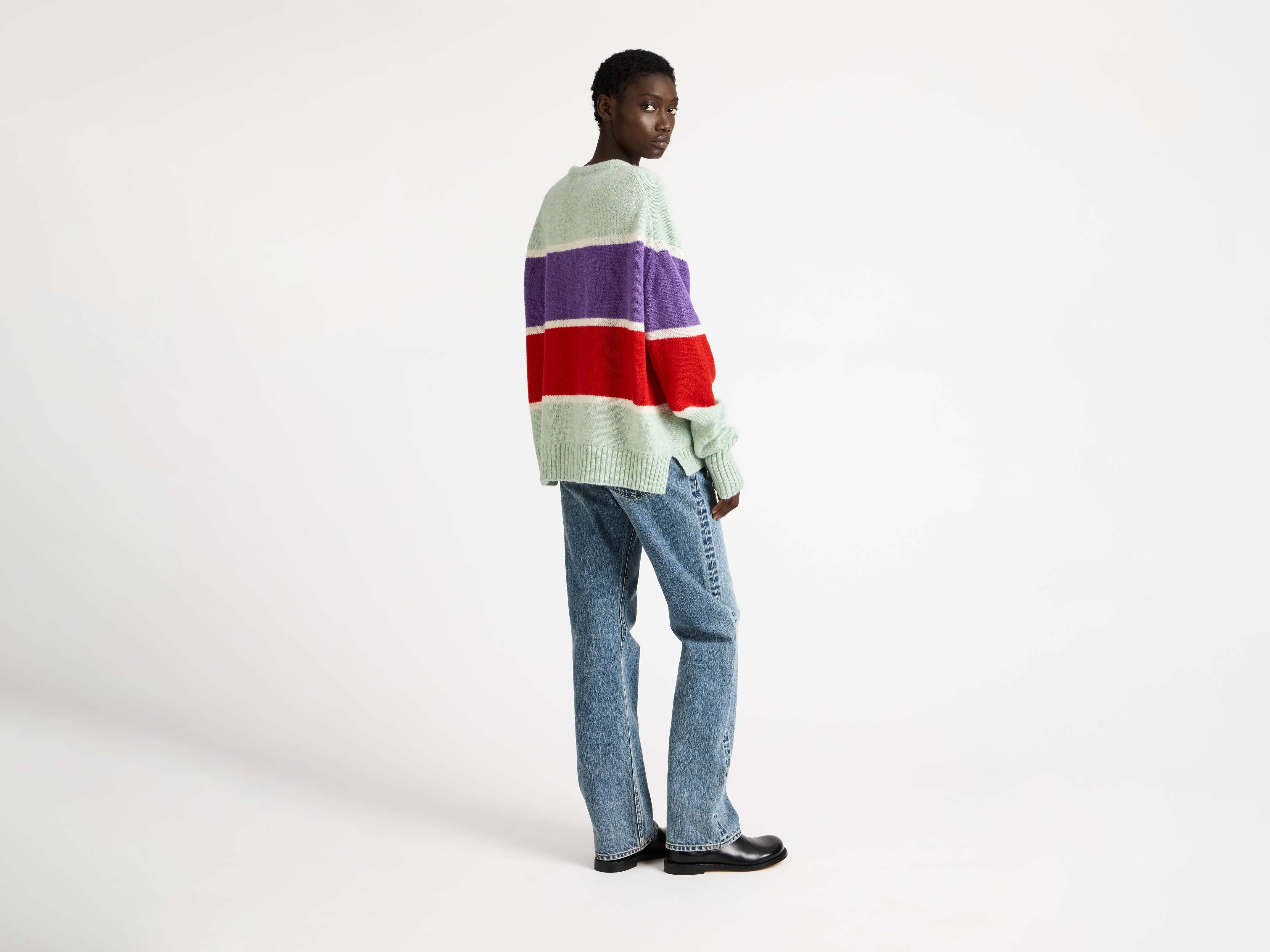 CONTRAST STRIPED CREW NECK JUMPER IN MINT - 3