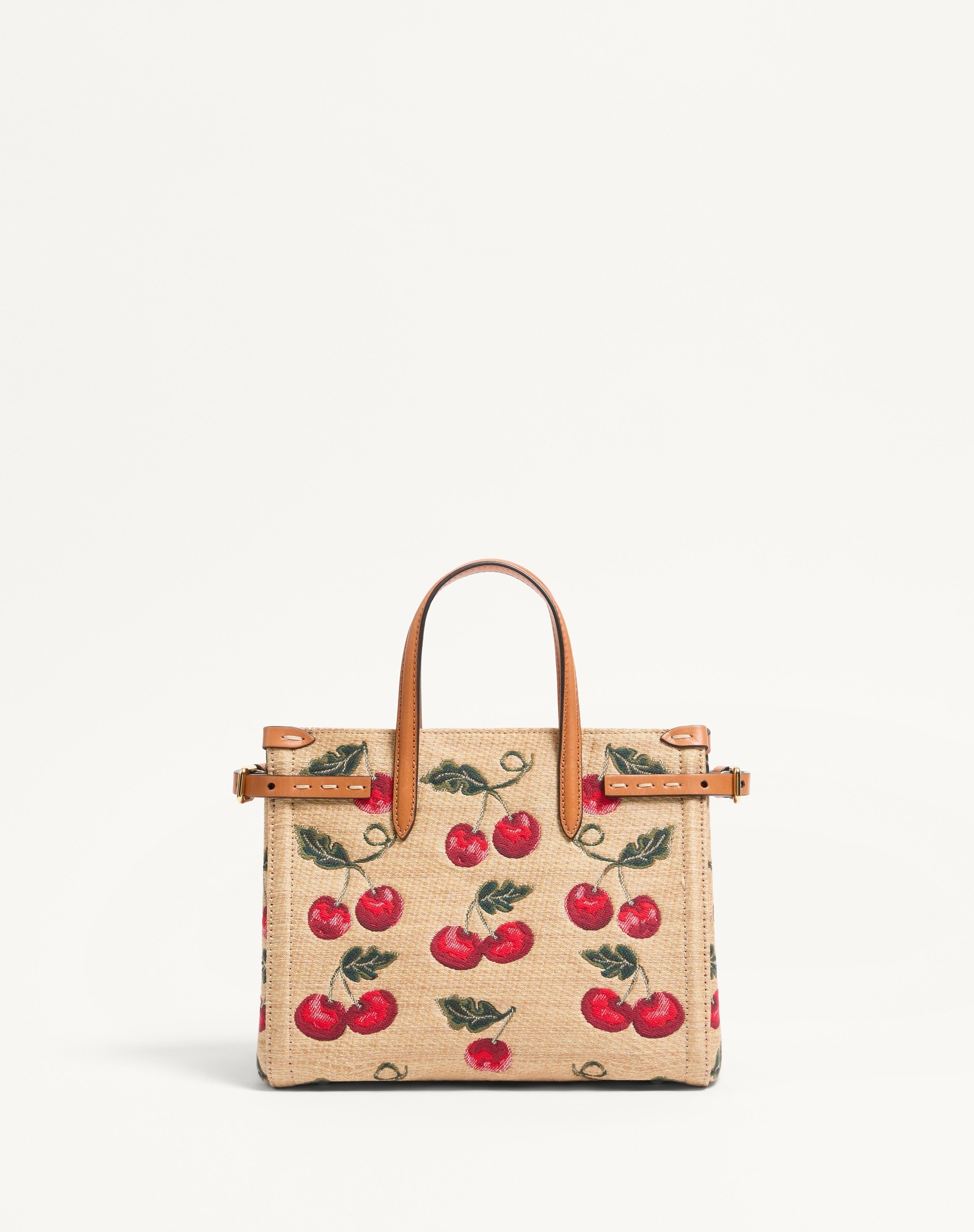 VALENTINO GARAVANI ANTIBES SMALL SHOPPING BAG IN JACQUARD RAFFIA WITH CHERRYFIC PATTERN - 4