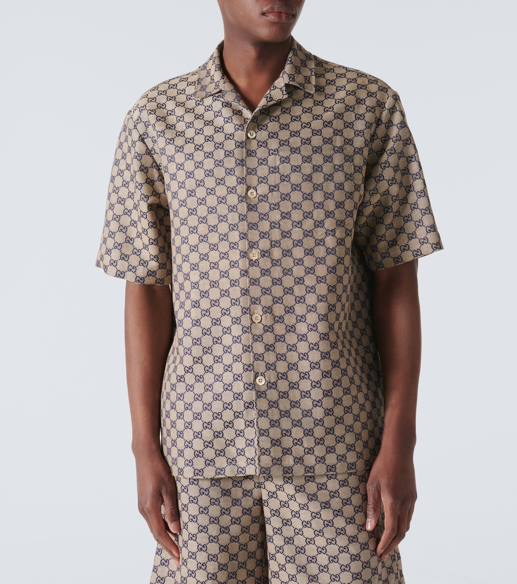 GG linen-blend canvas bowling shirt - 3
