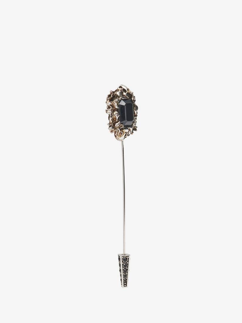 Men's Ivy Skull Pin Brooch in Antique Silver - 2