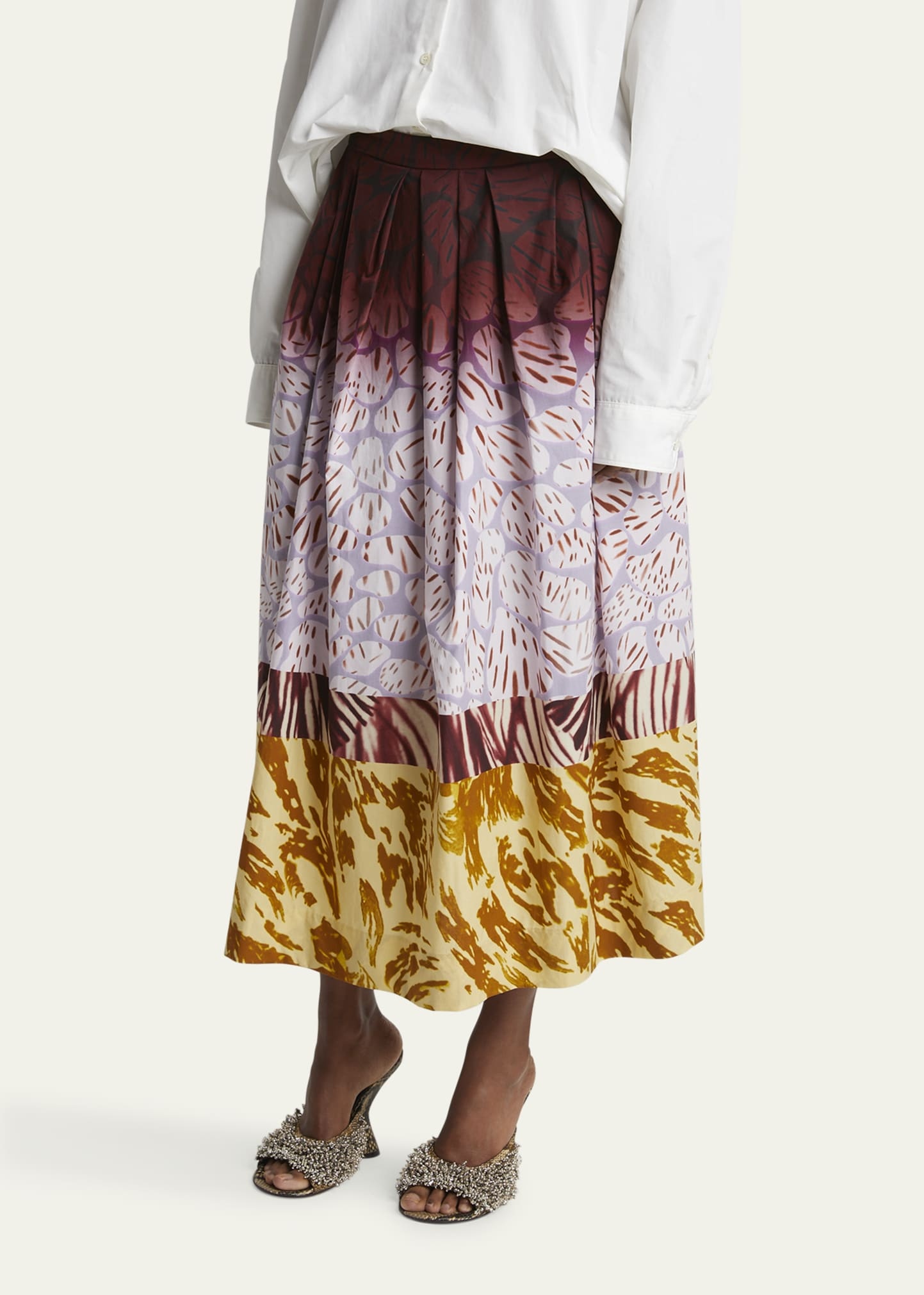 Soni Mixed-Print Pleated Skirt - 4
