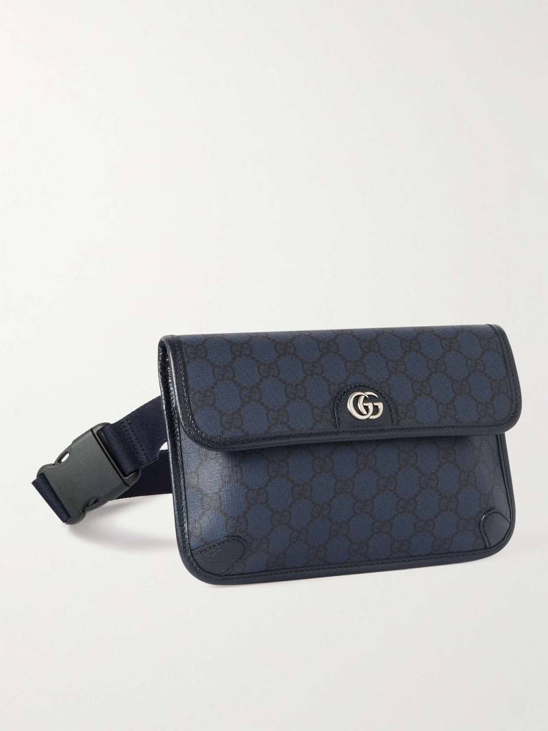 Ophidia Leather-Trimmed Monogrammed Coated-Canvas Belt Bag 1