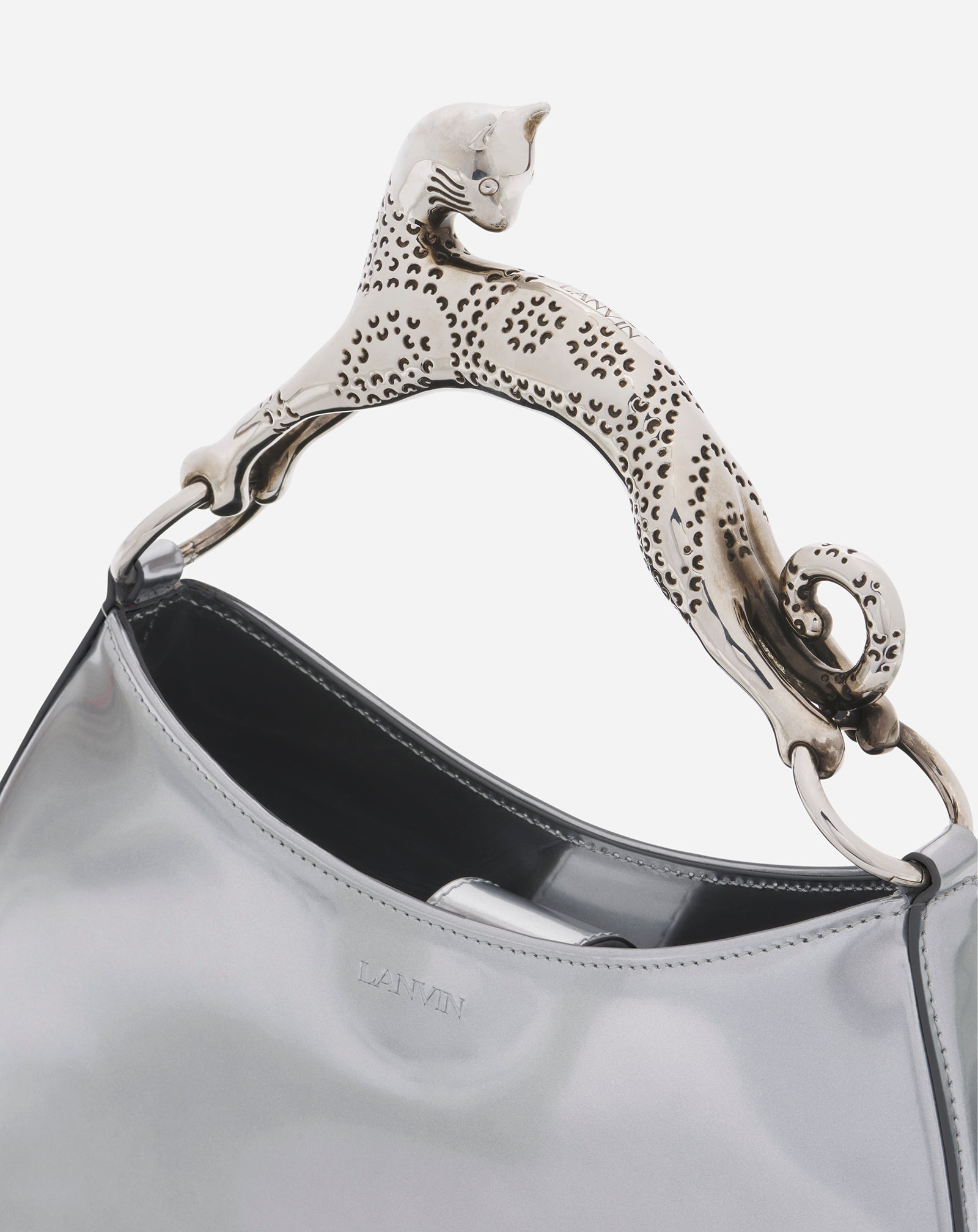 SMALL METALLIC LEATHER HOBO CAT BAG - 5