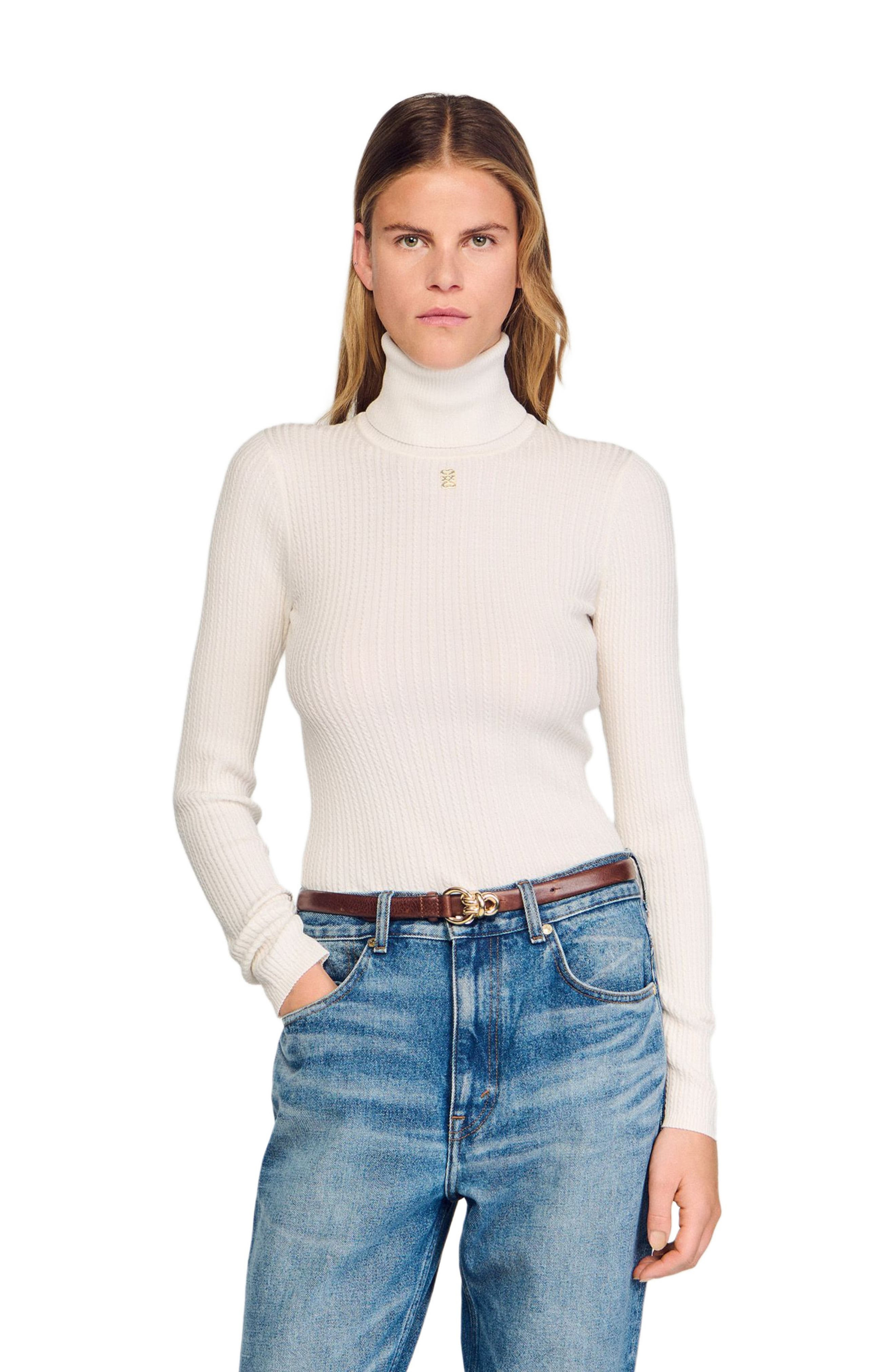SANDRO Turtleneck sweater in Snow at Nordstrom - 4