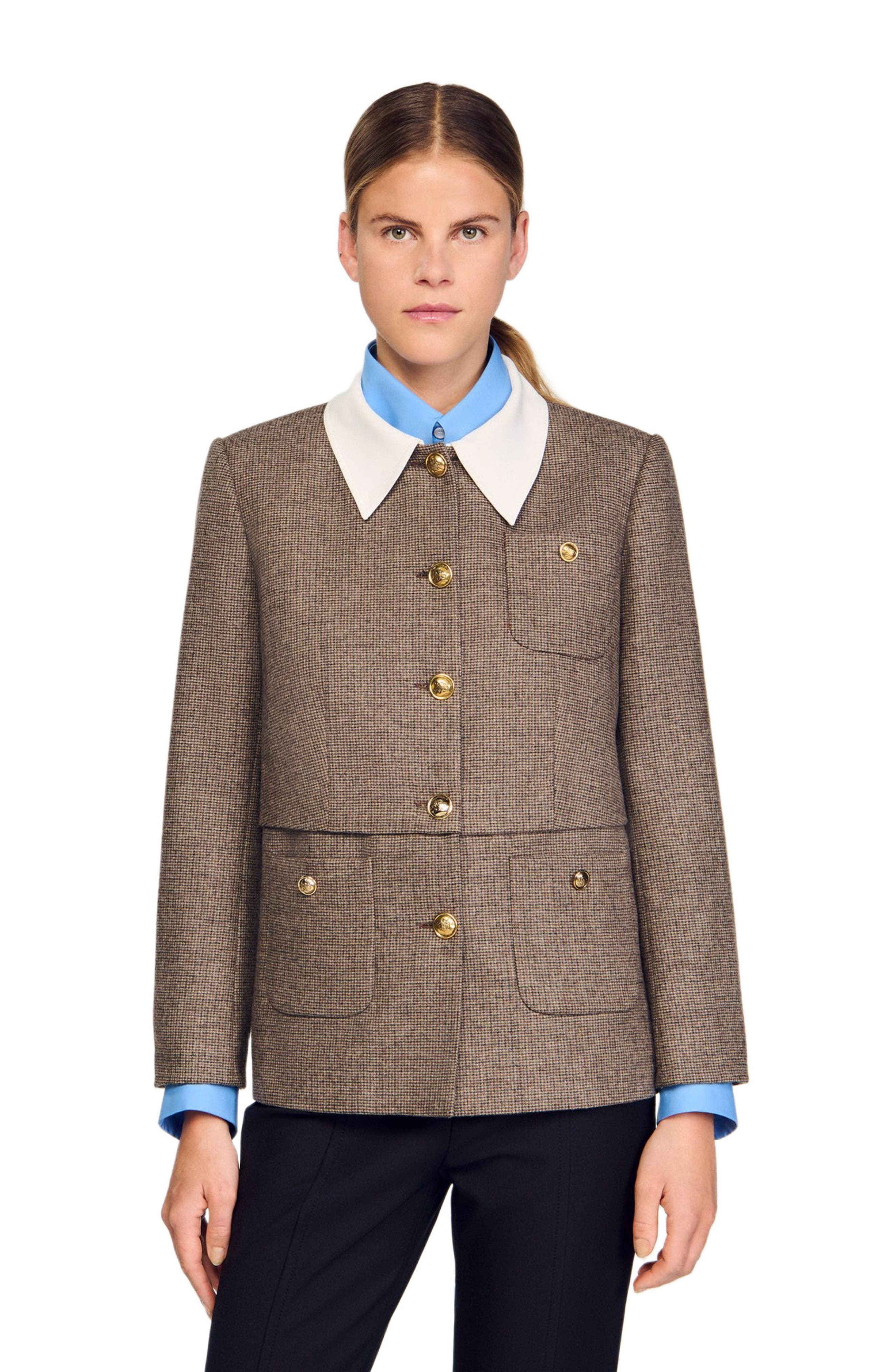 SANDRO Houndstooth suit jacket in Brown at Nordstrom - 4