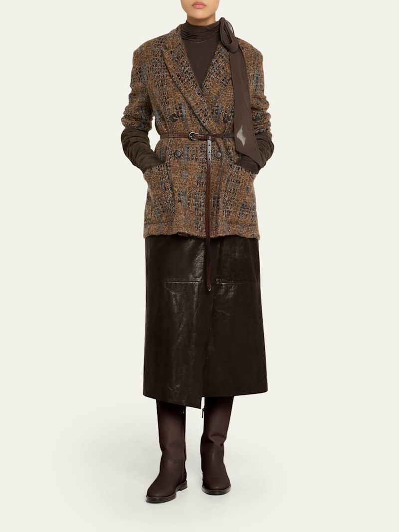 Brunello Cucinelli Tartan Organza Paillette Knit Double-Breasted Blazer outlook