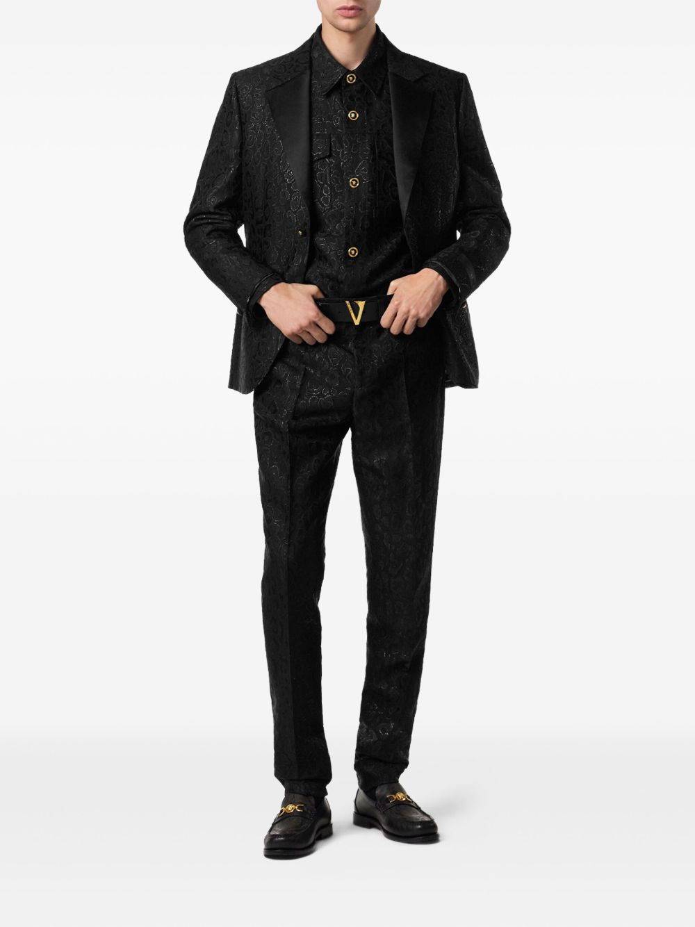leopard-print satin-lapel blazer - 2