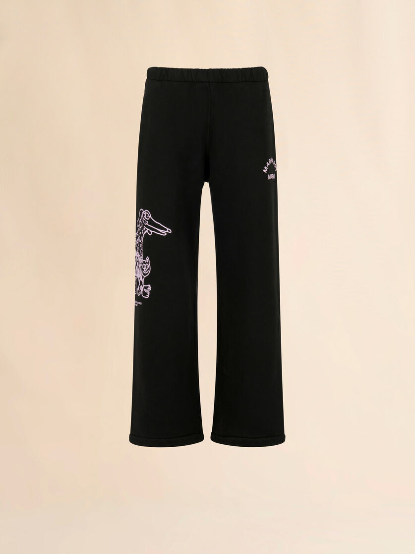 MARNI + MADHAPPY BLACK COTTON SWEATPANTS WITH ANIMAL PRINT - 1