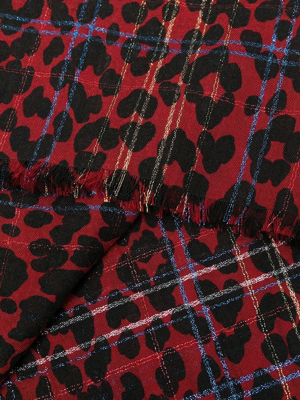 leopard-print lamé check scarf - 3