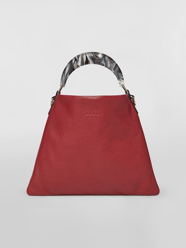 HOBO BAG IN RED GRAINED CALFSKIN AND RESIN HANDLE - 1