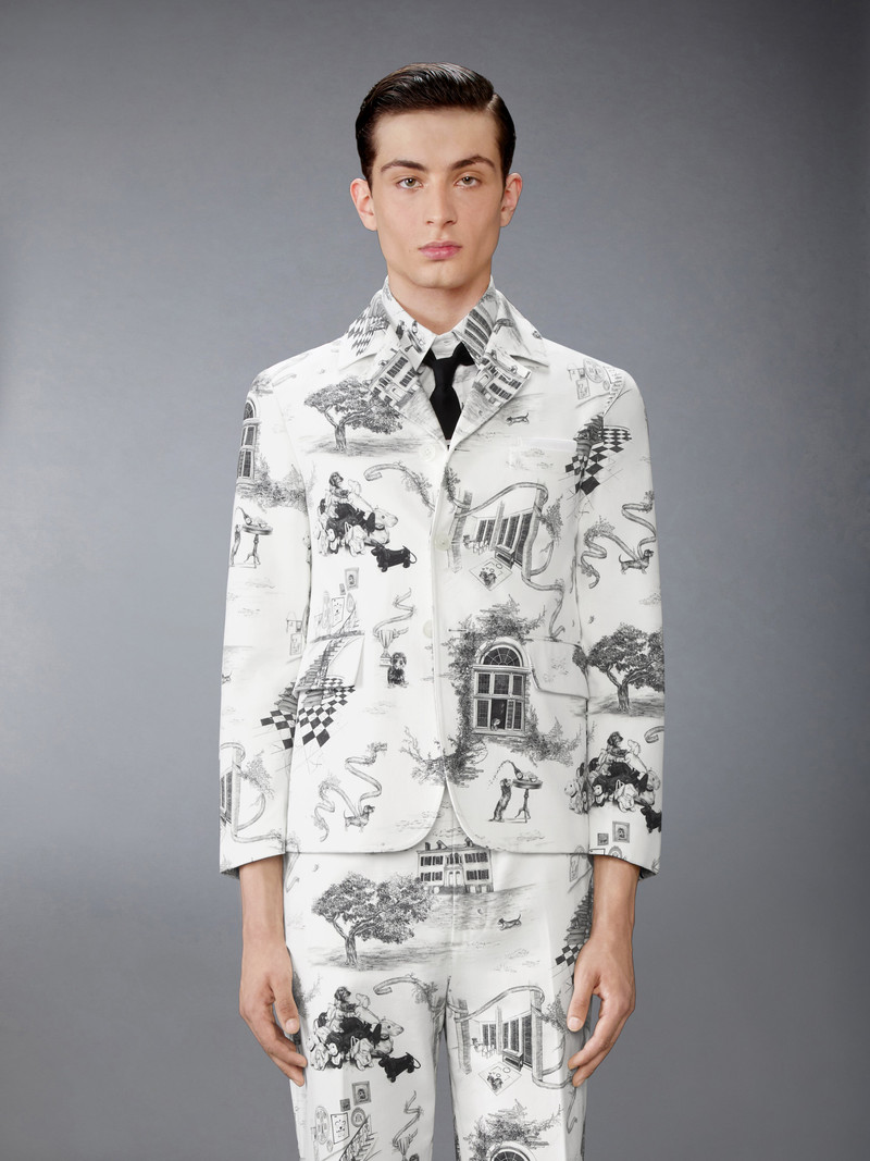 Thom Browne CANVAS HECTOR TOILE CUTAWAY JACKET outlook