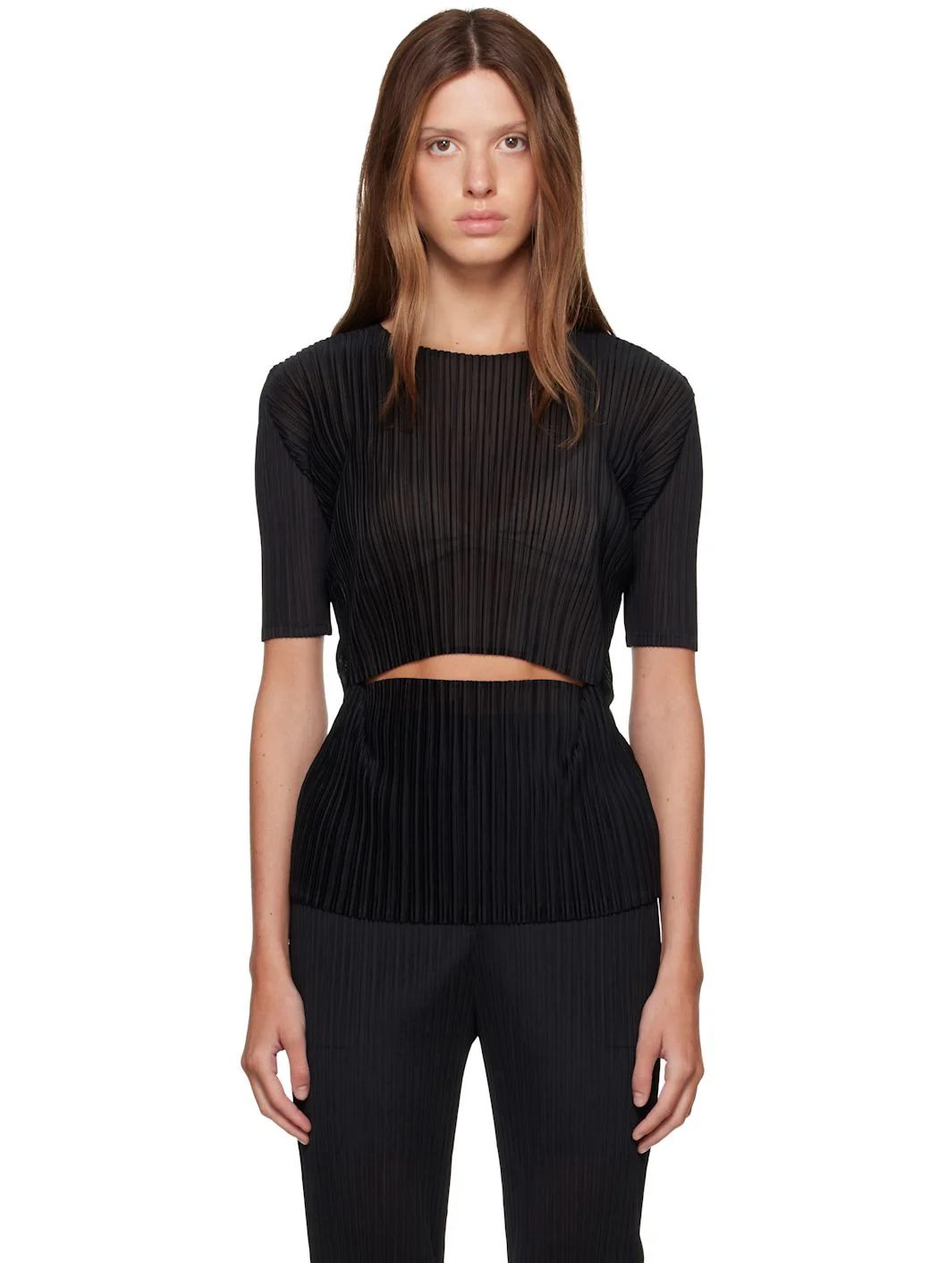 Black Sheer Split Pleats Top - 1