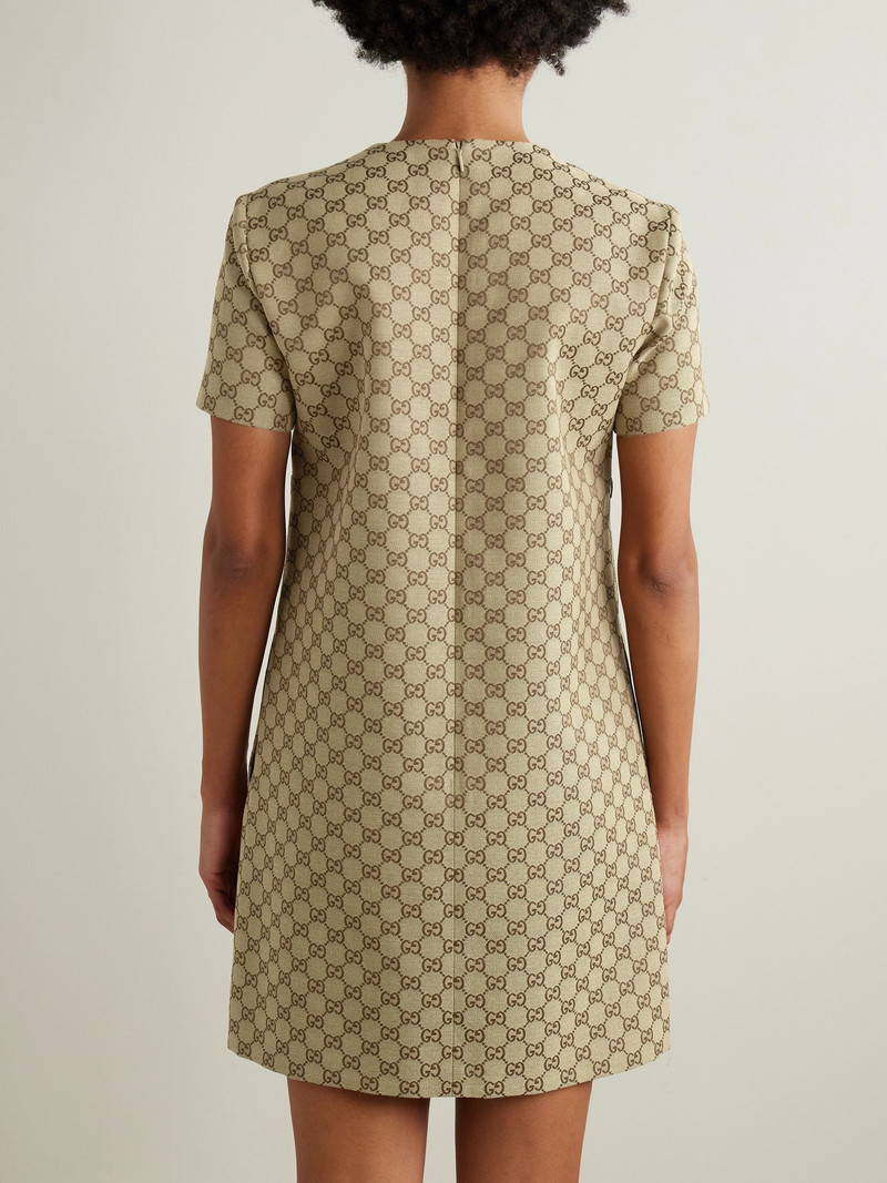 Belted leather-trimmed cotton-blend canvas mini dress Camel 3