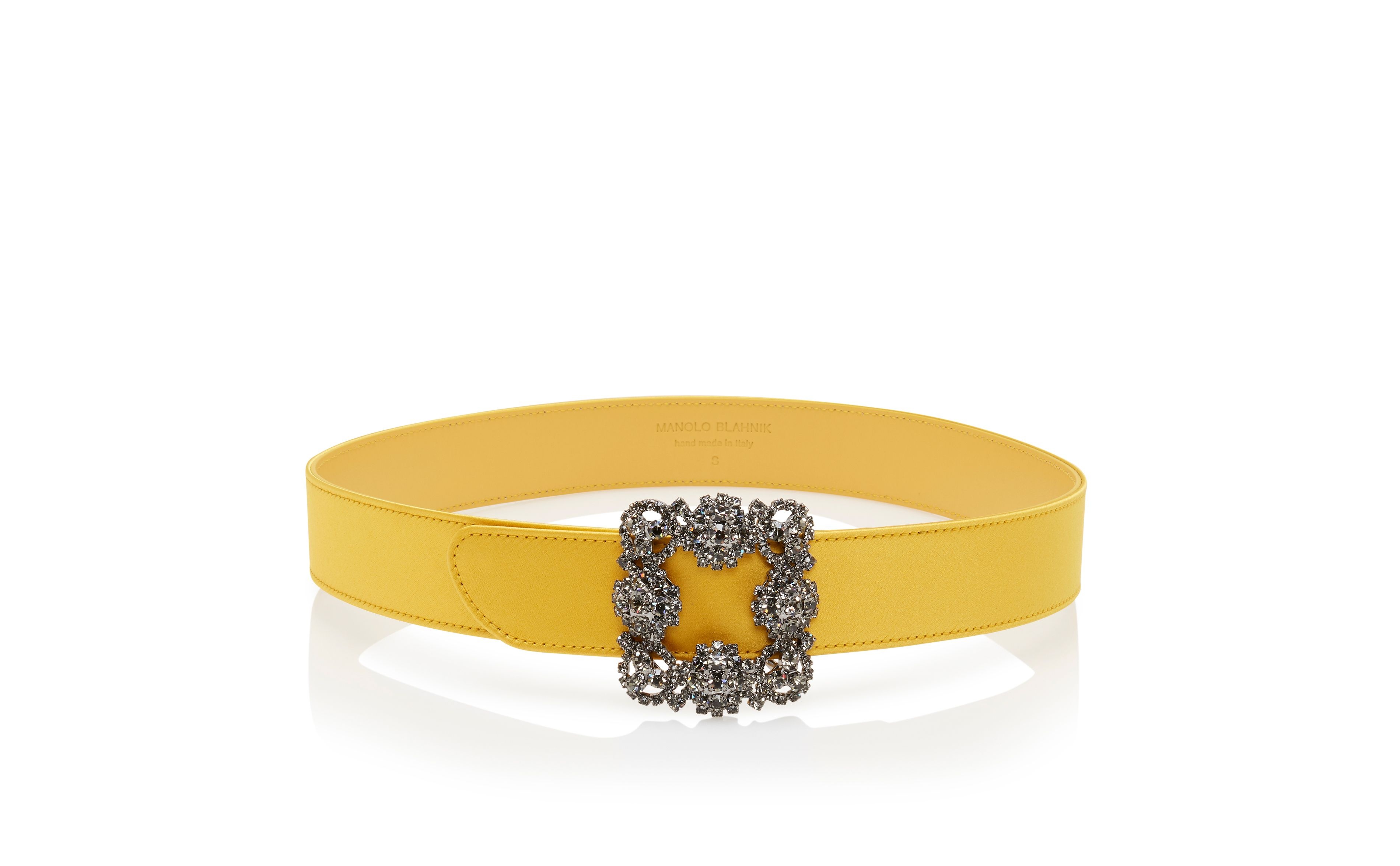 Yellow Satin Crystal Buckled Belt - 1