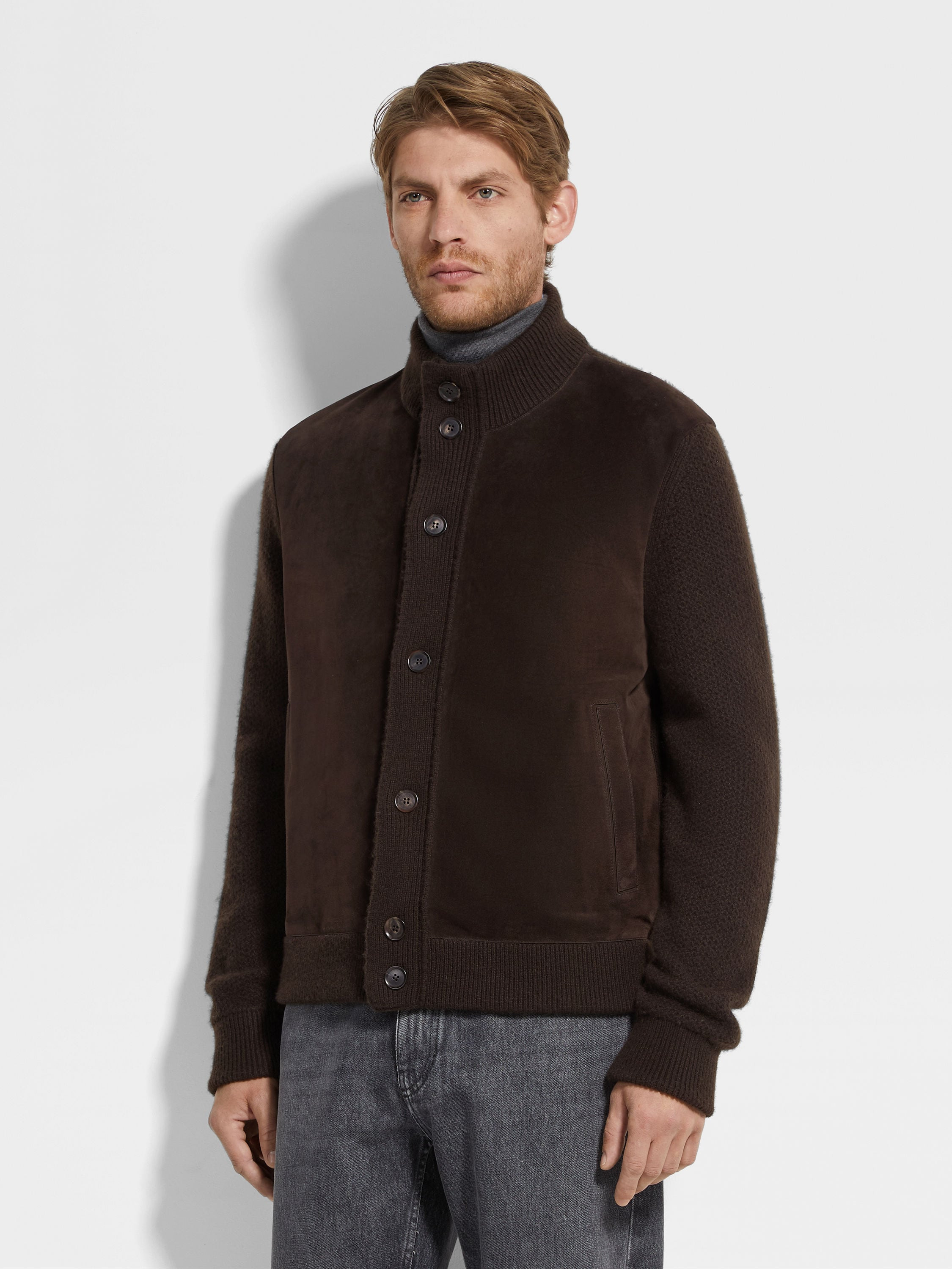 DARK BROWN OASI CASHMERE BLOUSON - 4