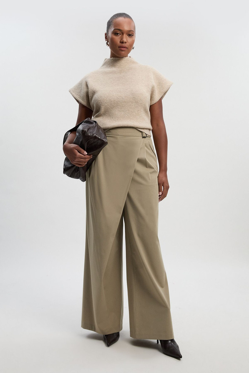 Plus Size Polished Viscose Belted Tailored Wide Leg 1