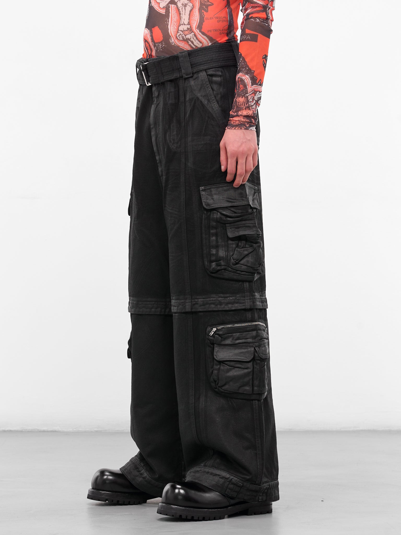Black Coated Denim Cargo Jeans - 2