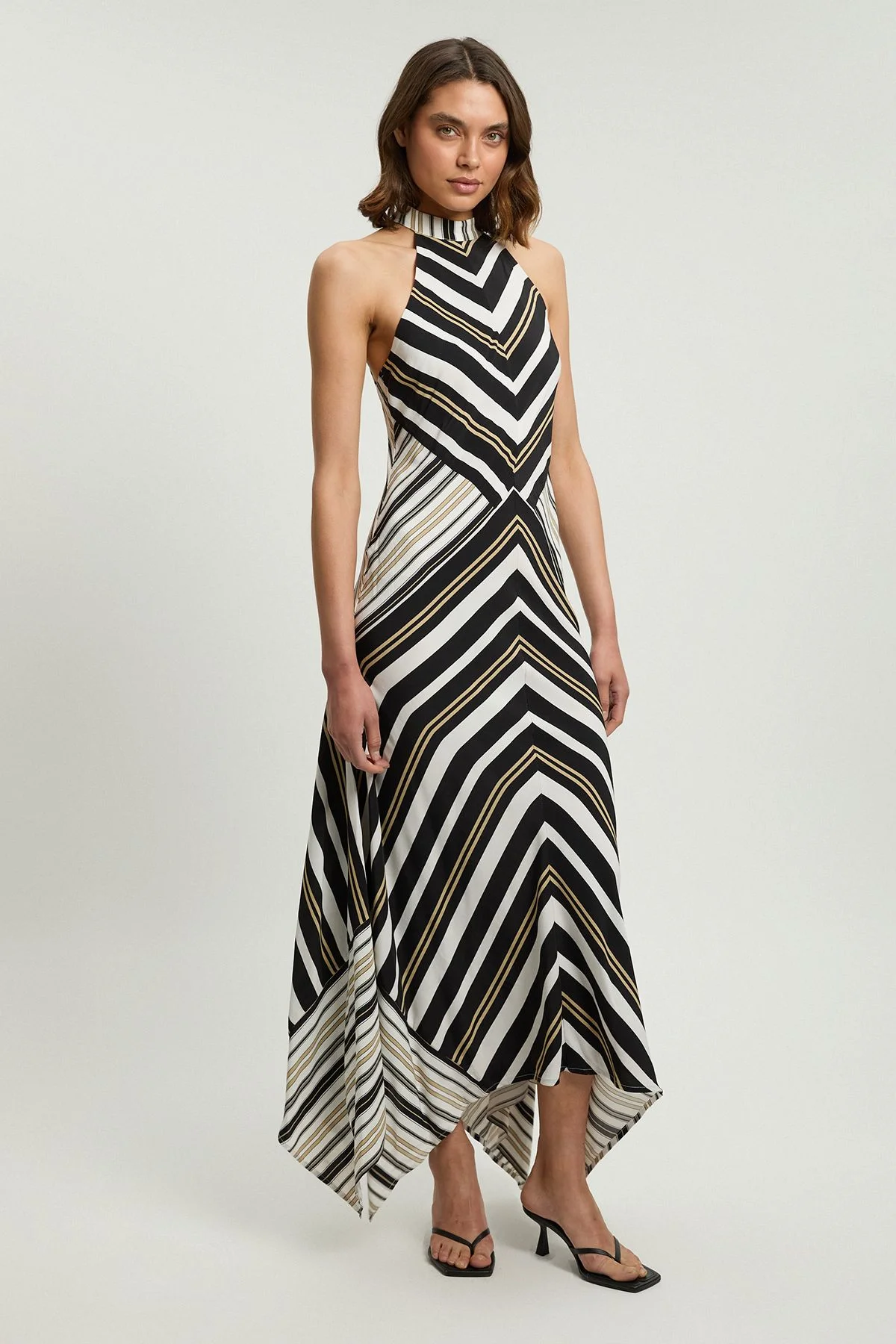 Contrast Stripe Viscose Maxi Halter Dress - 1