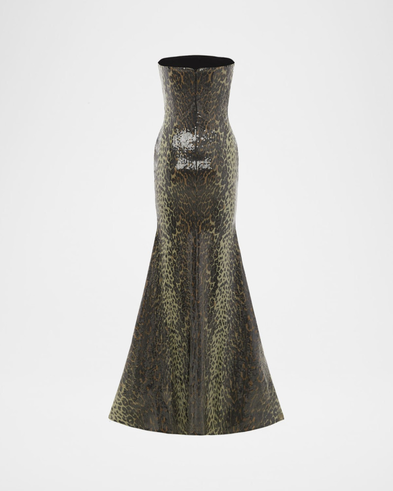 ALEX PERRY Strapless Leopard-Print Sequined Longline Trumpet Gown outlook
