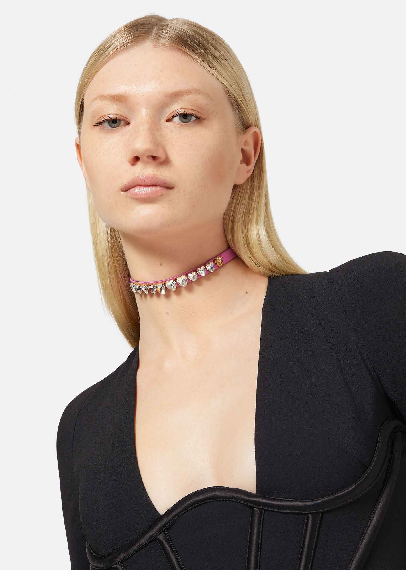 Satin Crystal Heart Choker - 3