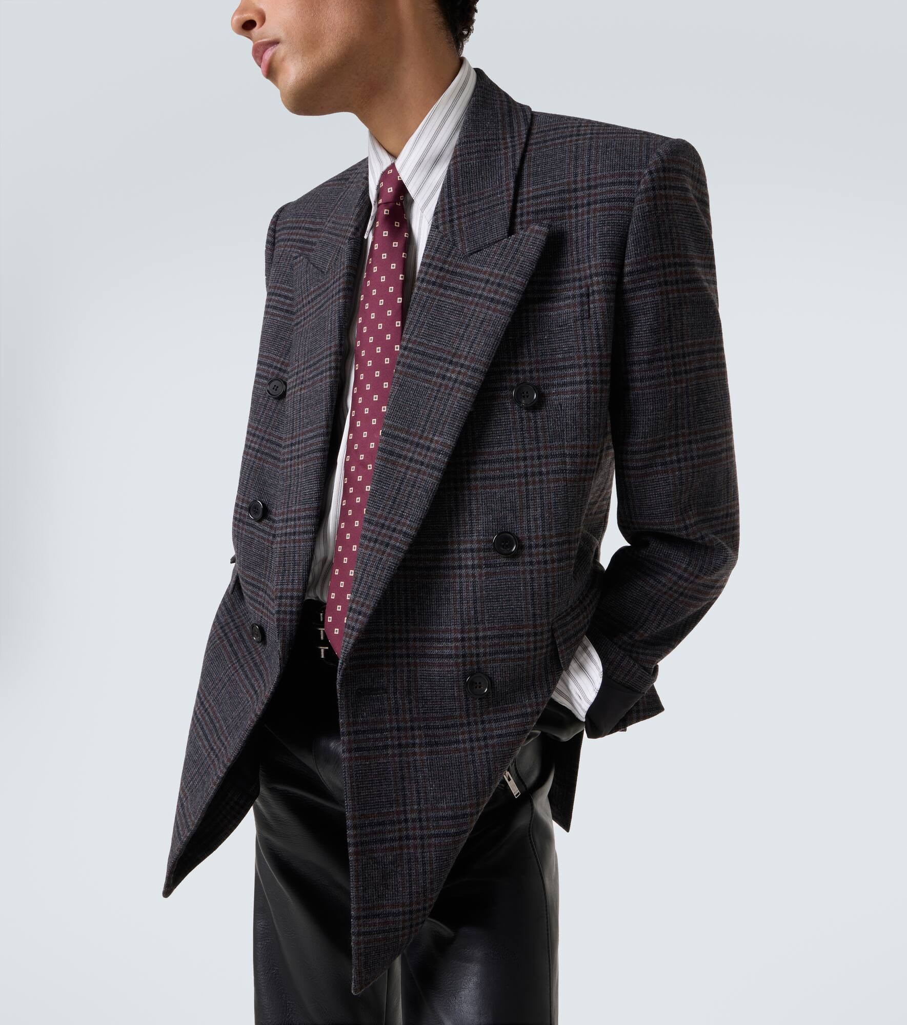 Checked wool and cashmere blazer - 6
